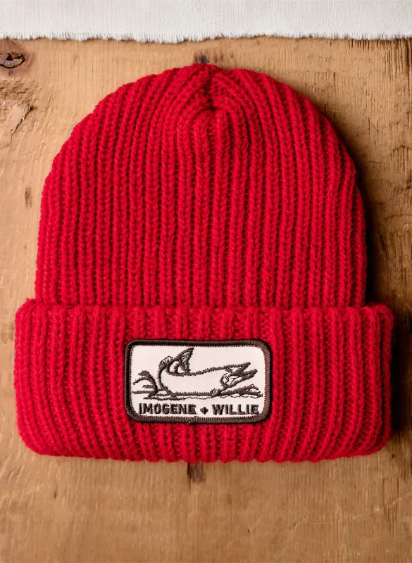 knit "sockeye" watch cap sold by Imogene + Willie