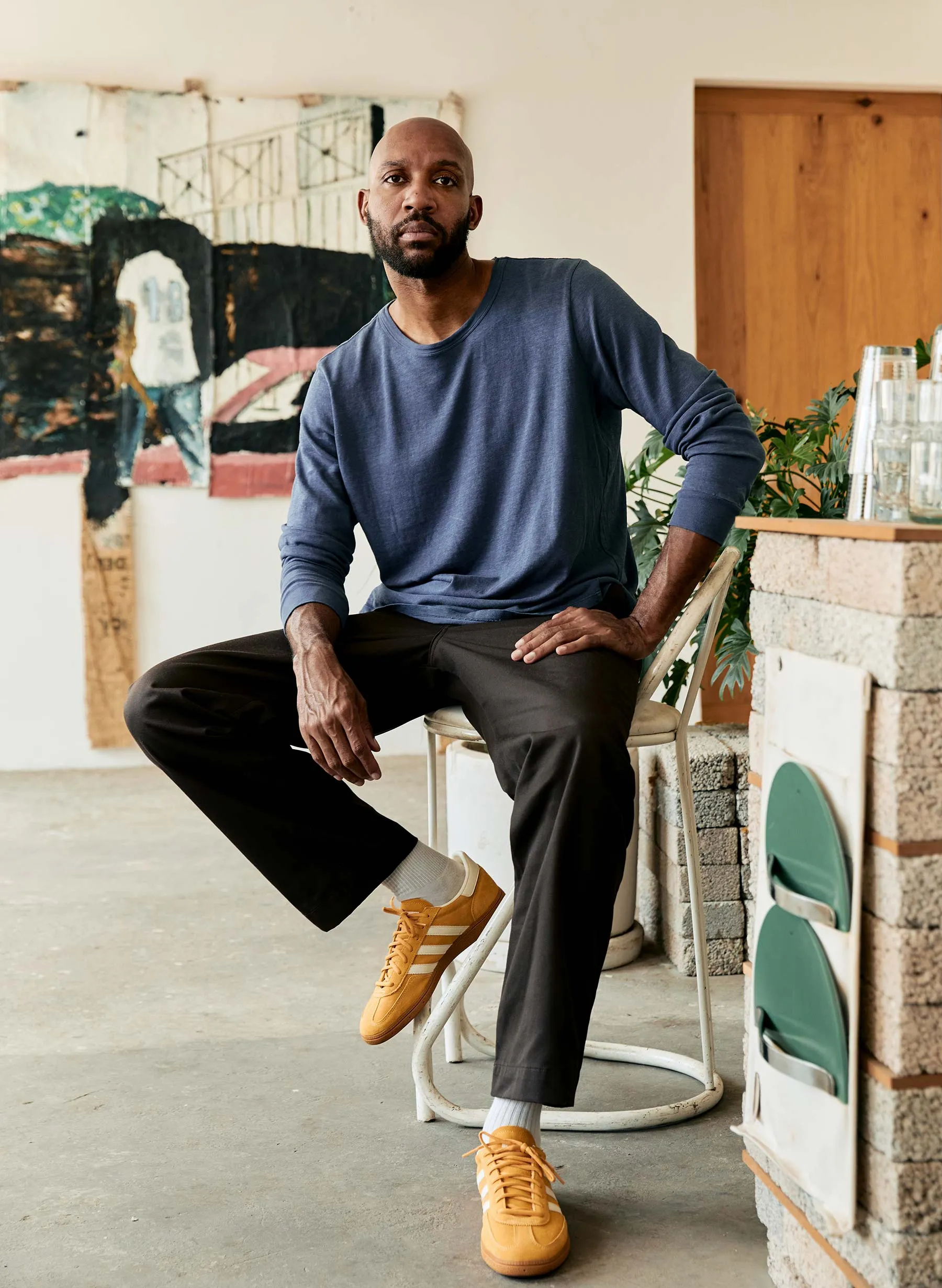 long sleeve faded steel crew sold by Imogene + Willie