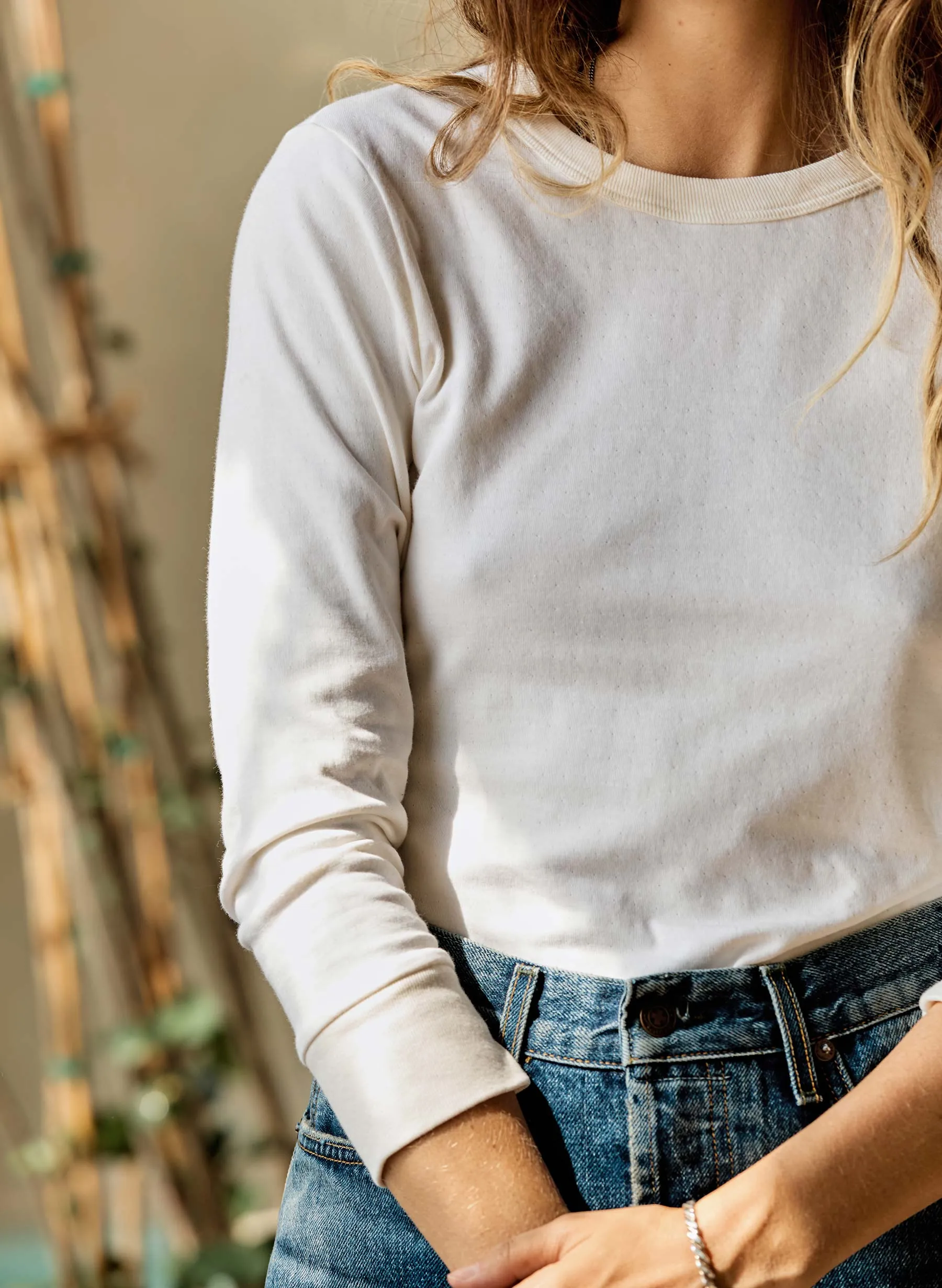 double knit thermal crew in ivory sold by Imogene + Willie