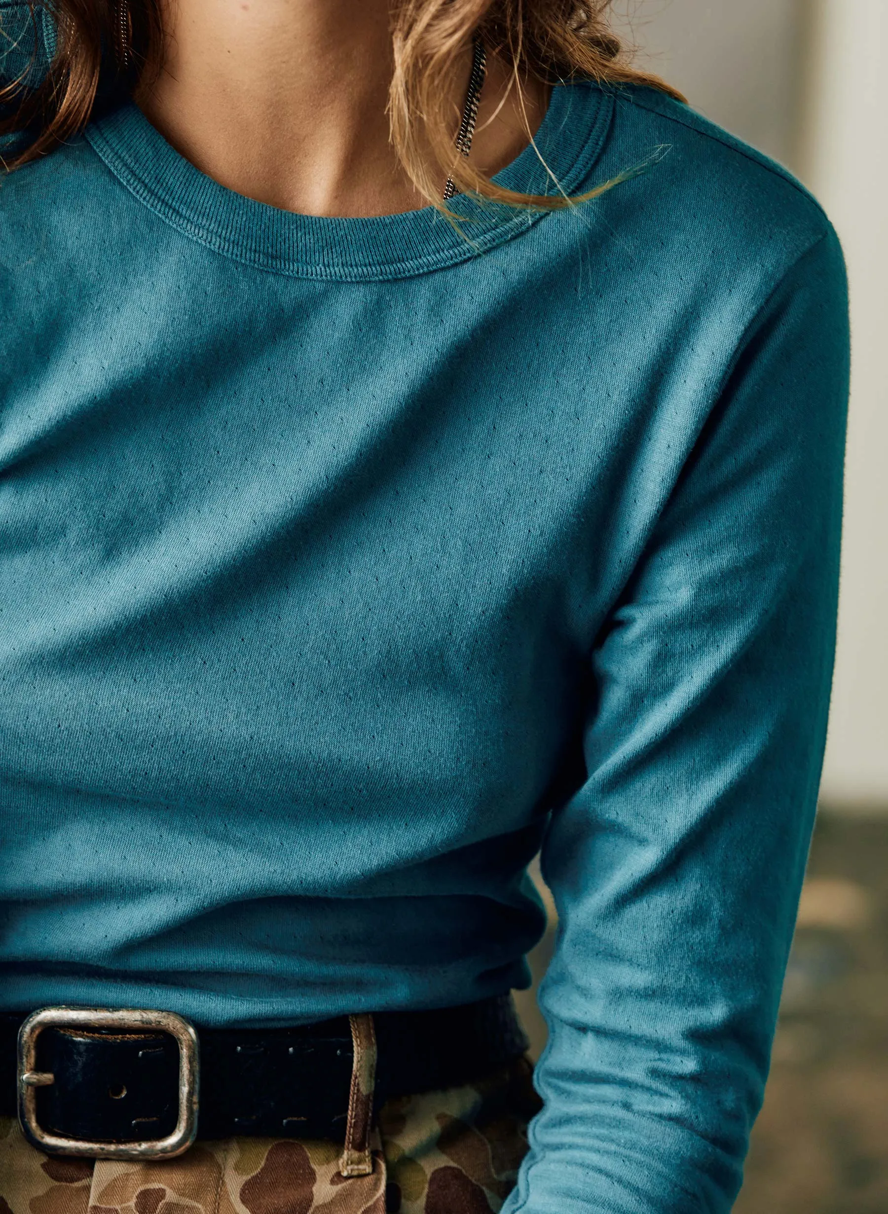 double knit thermal crew in teal sold by Imogene + Willie product image thumbnail 3