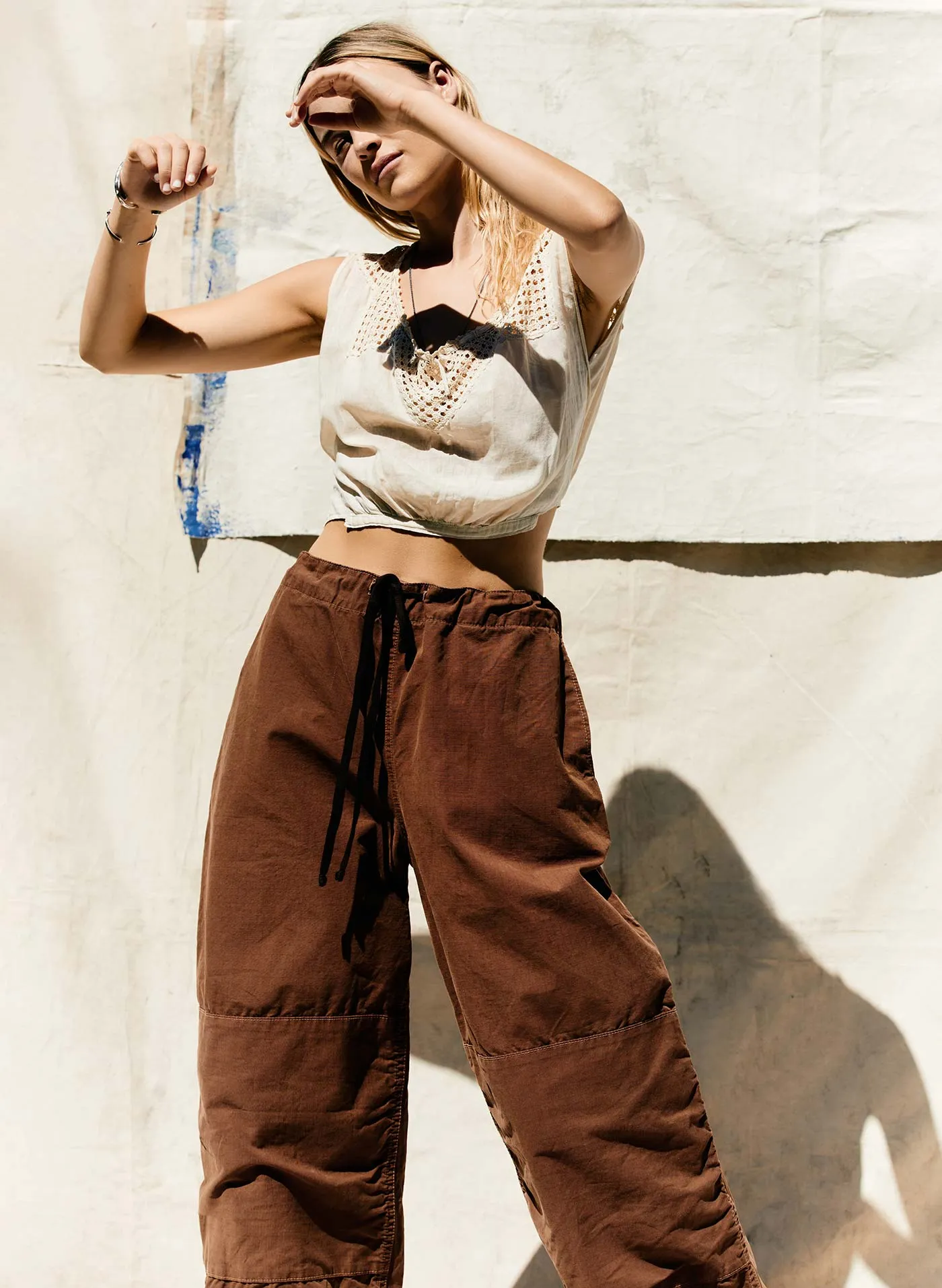 the flight pant in brown ripstop sold by Imogene + Willie