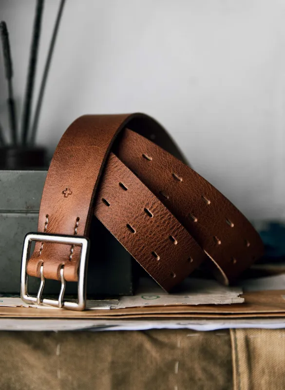 i+w x Emil Erwin two prong horween belt sold by Imogene + Willie