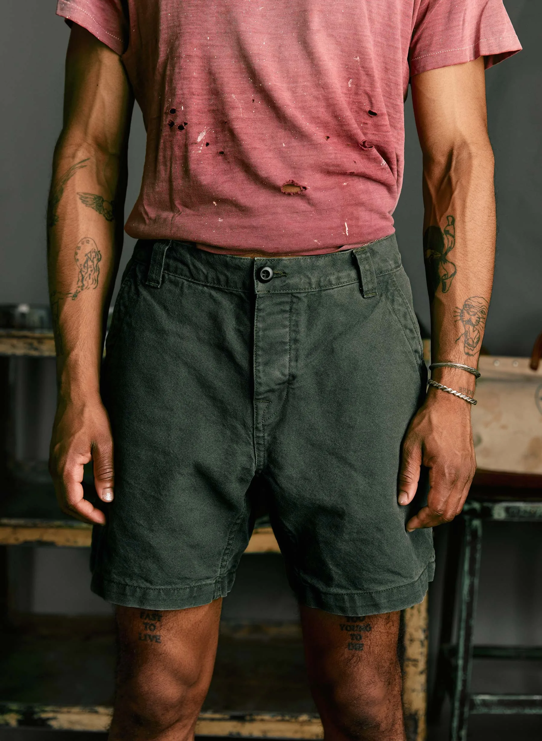 the mountain short in slate green sold by Imogene + Willie