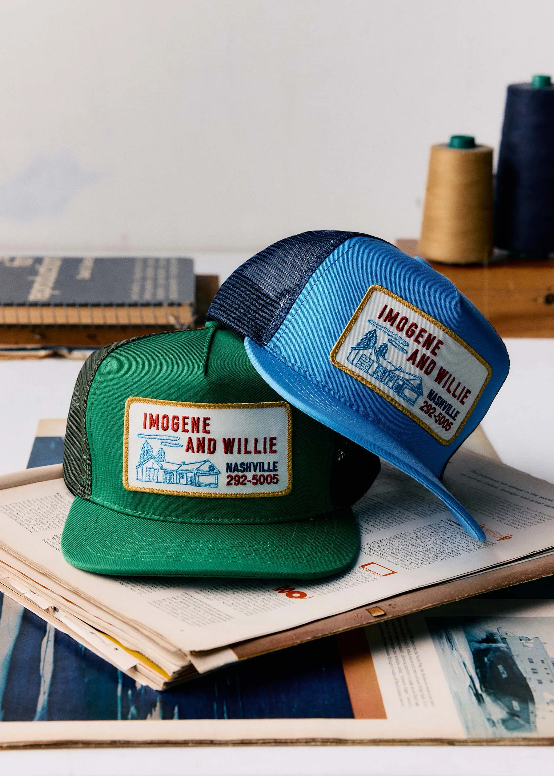 the "service station" trucker in kelly green sold by Imogene + Willie product image thumbnail 3