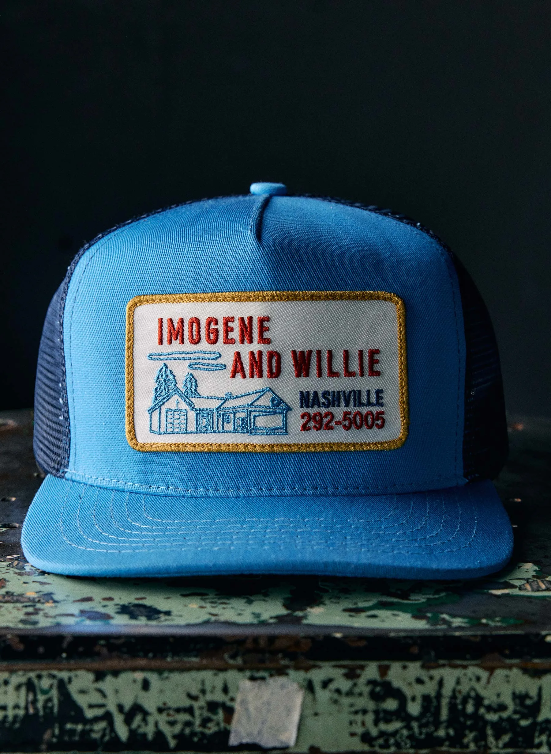 the "service station" trucker in blue sold by Imogene + Willie