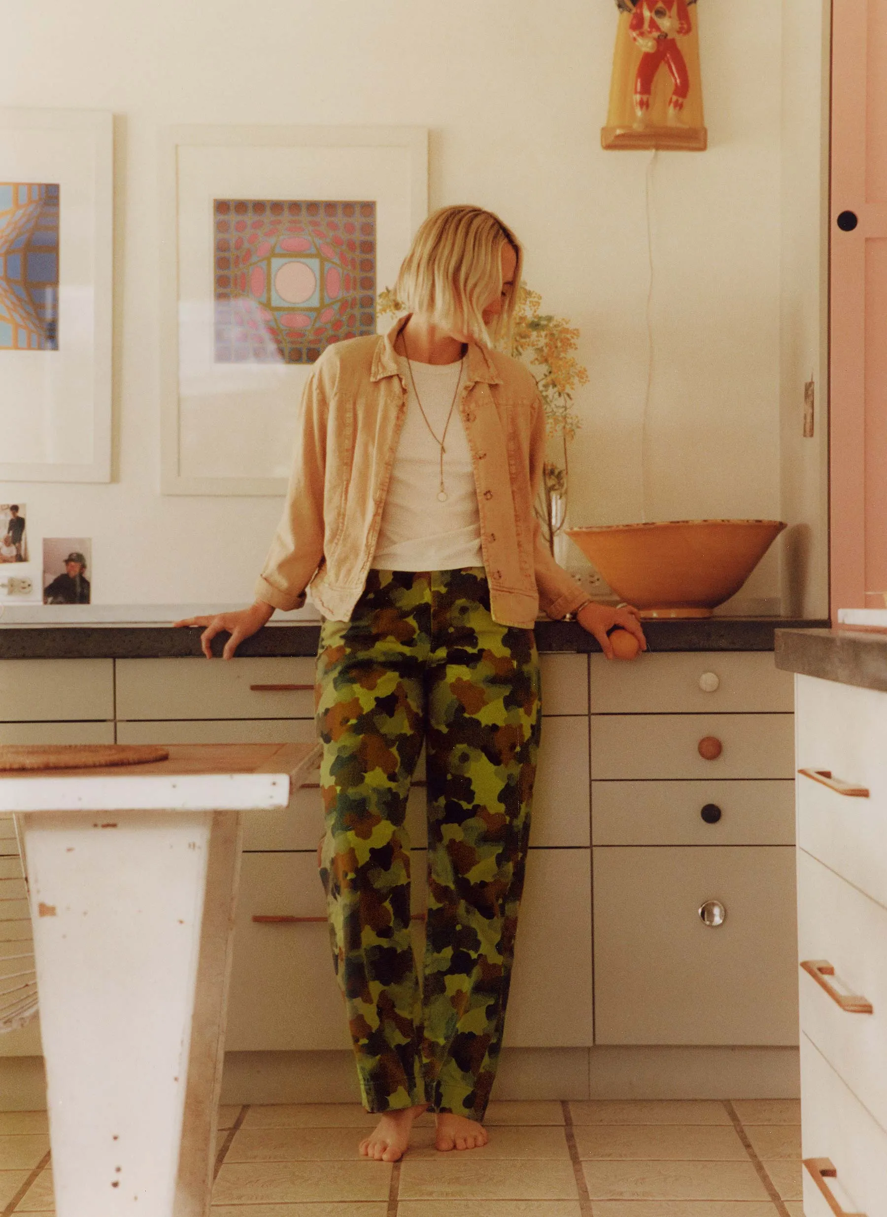 the sonora painted camo trouser sold by Imogene + Willie