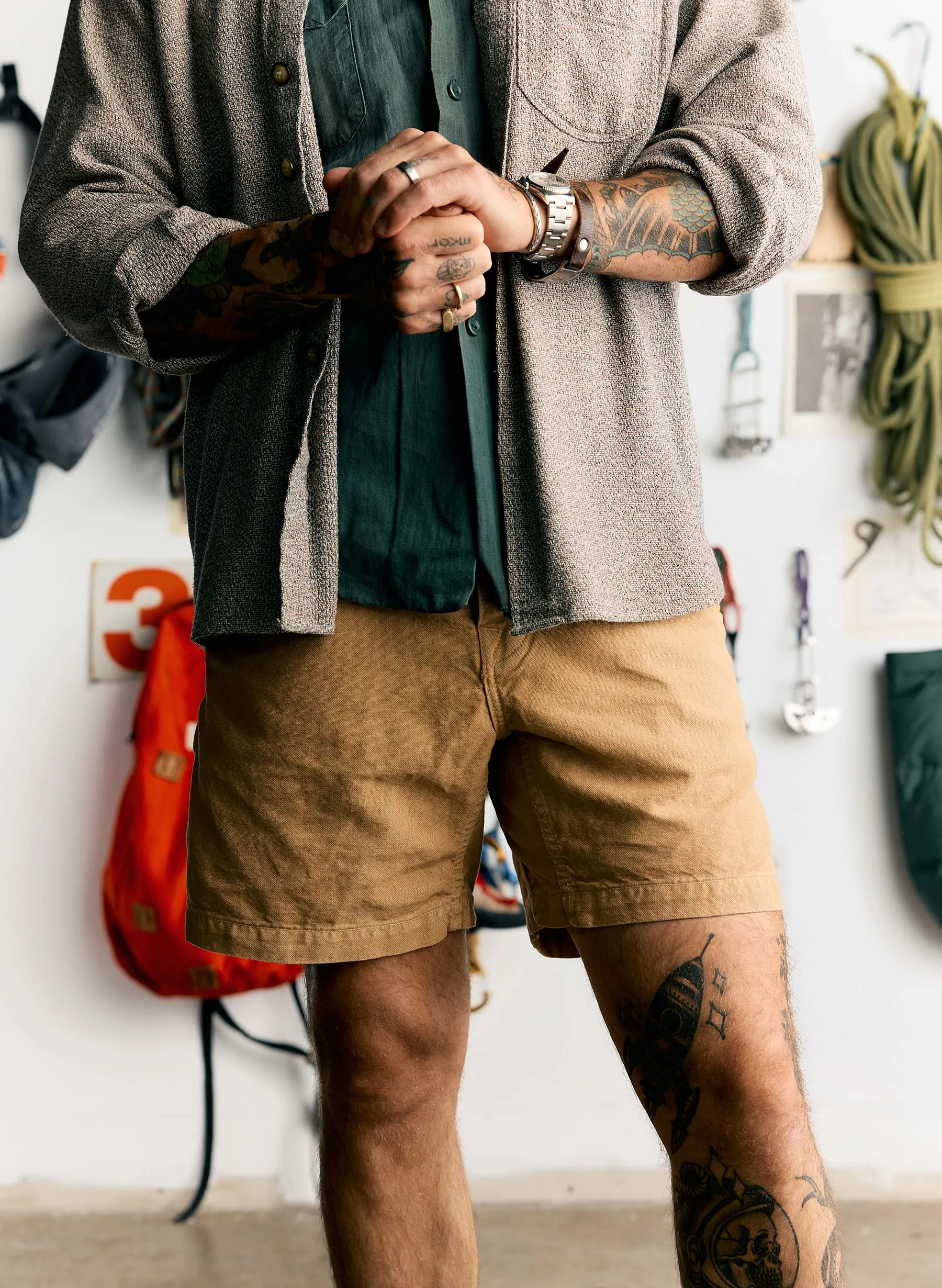 the mountain short in field tan sold by Imogene + Willie