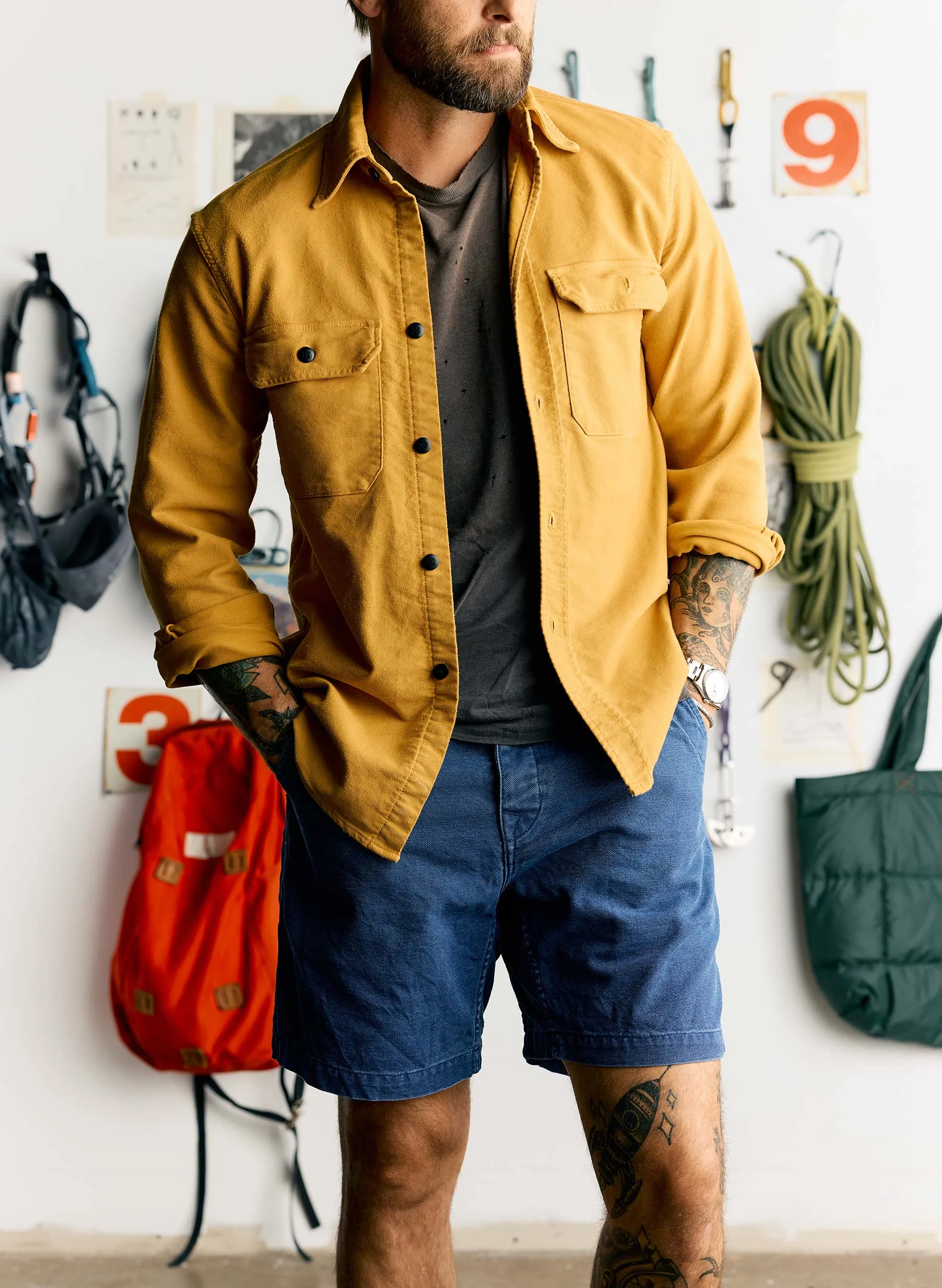 the mountain short in french blue sold by Imogene + Willie