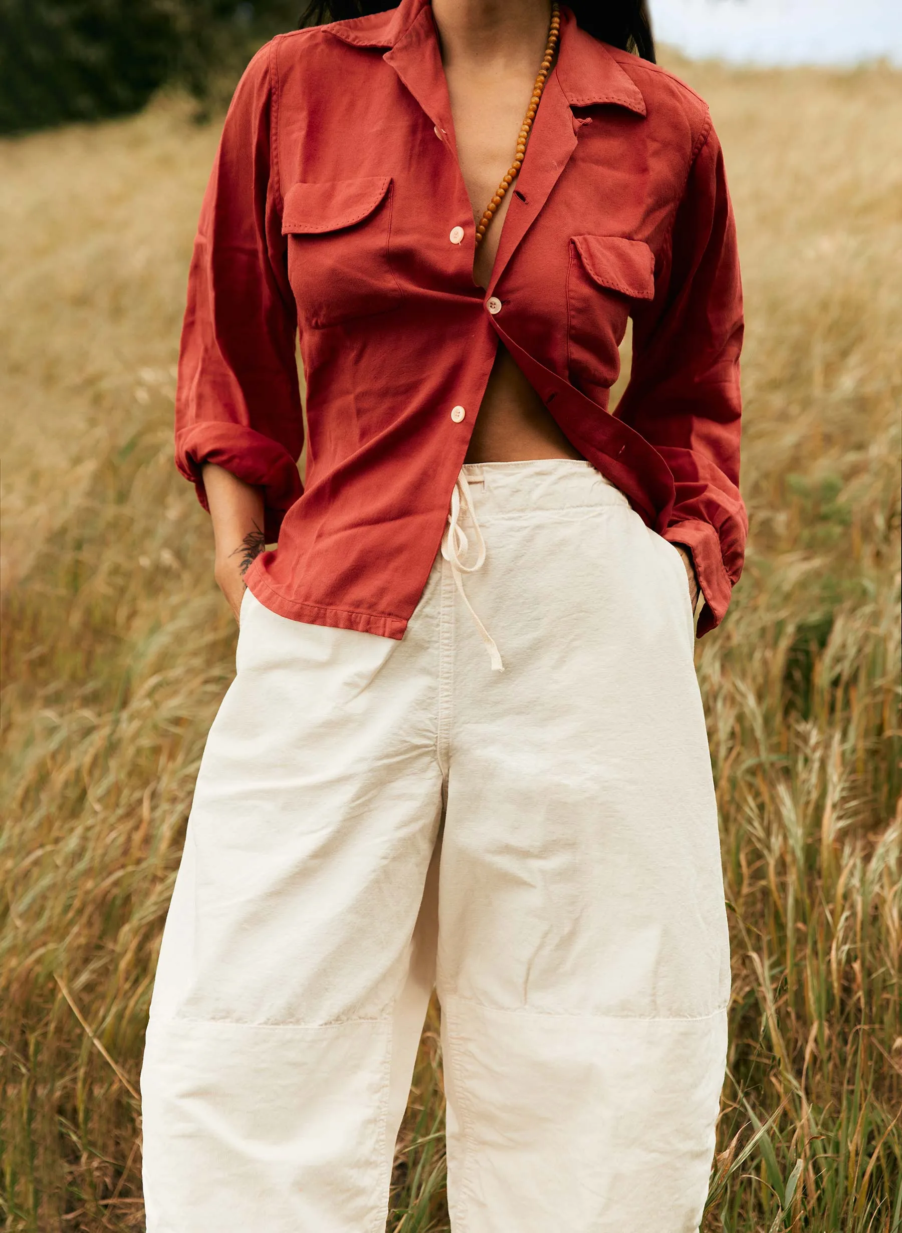 the flight pant in white ripstop sold by Imogene + Willie