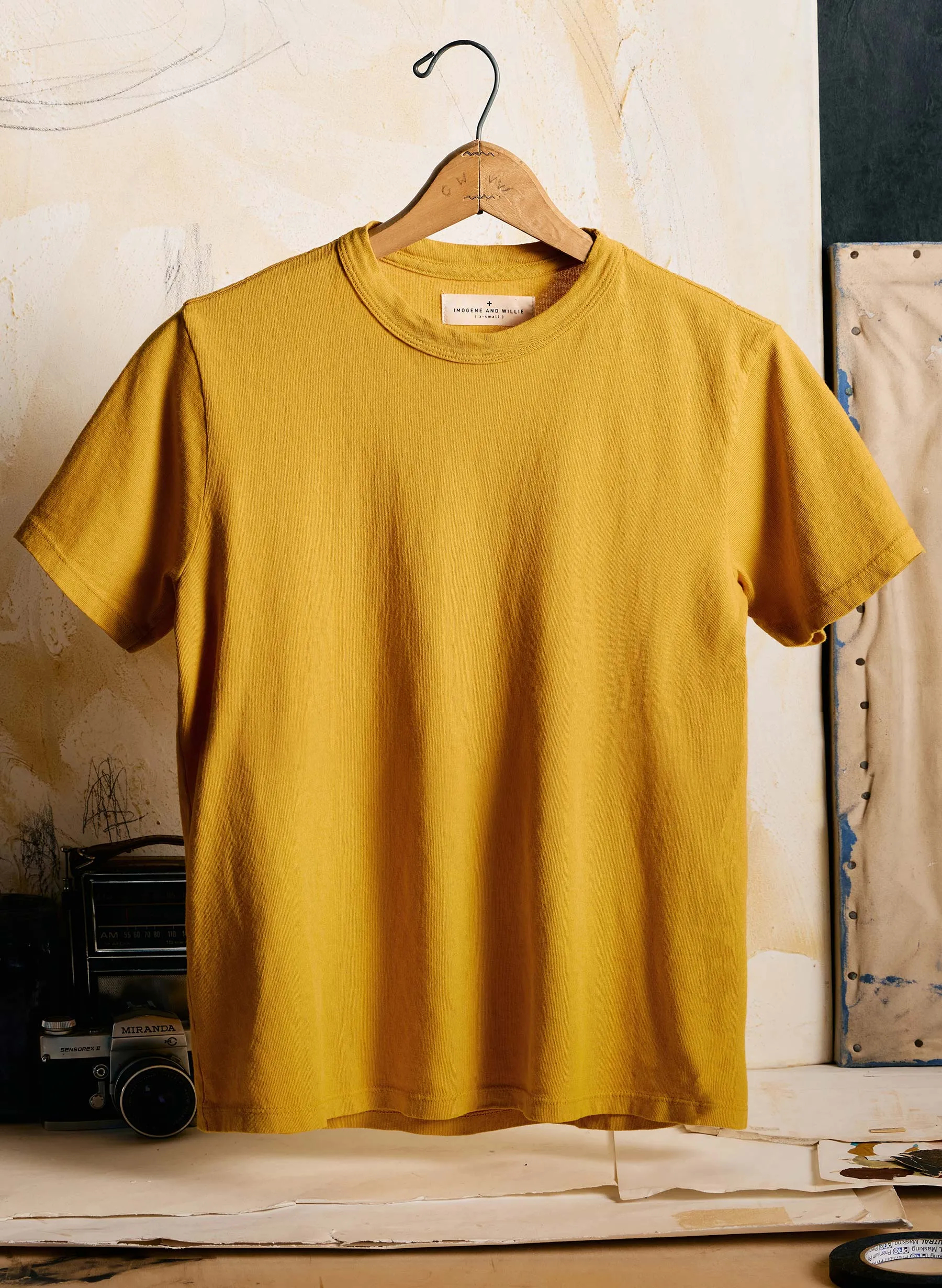 gold knit midweight crew sold by Imogene + Willie