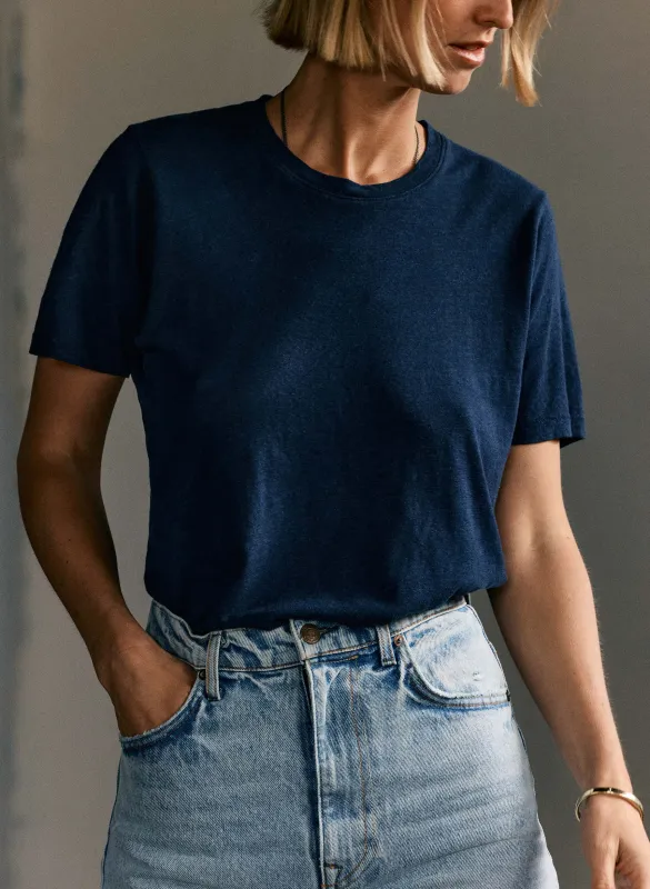 the cotton hemp tee in midnight sold by Imogene + Willie