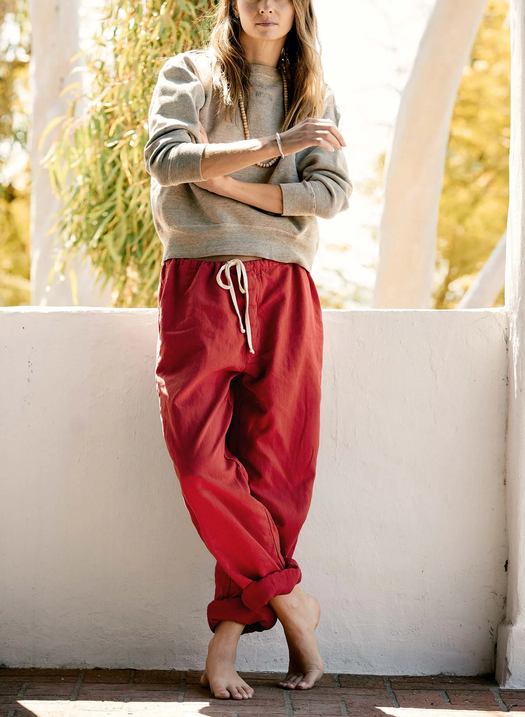 the lounge pant in poppy sold by Imogene + Willie