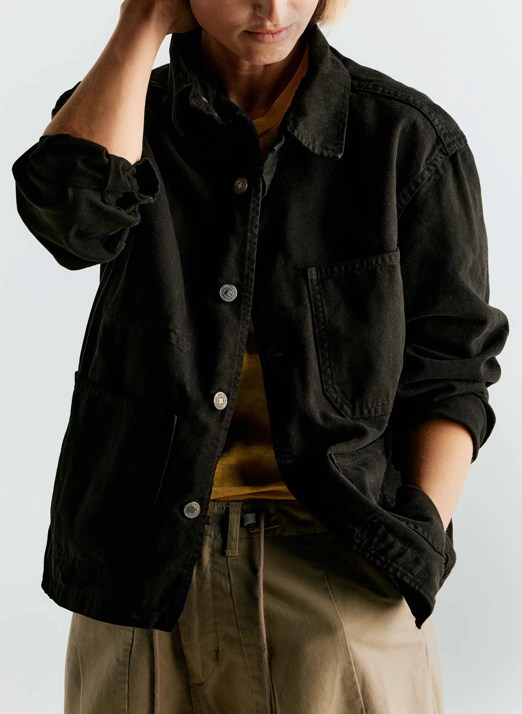 jack jacket in overdyed slate sold by Imogene + Willie