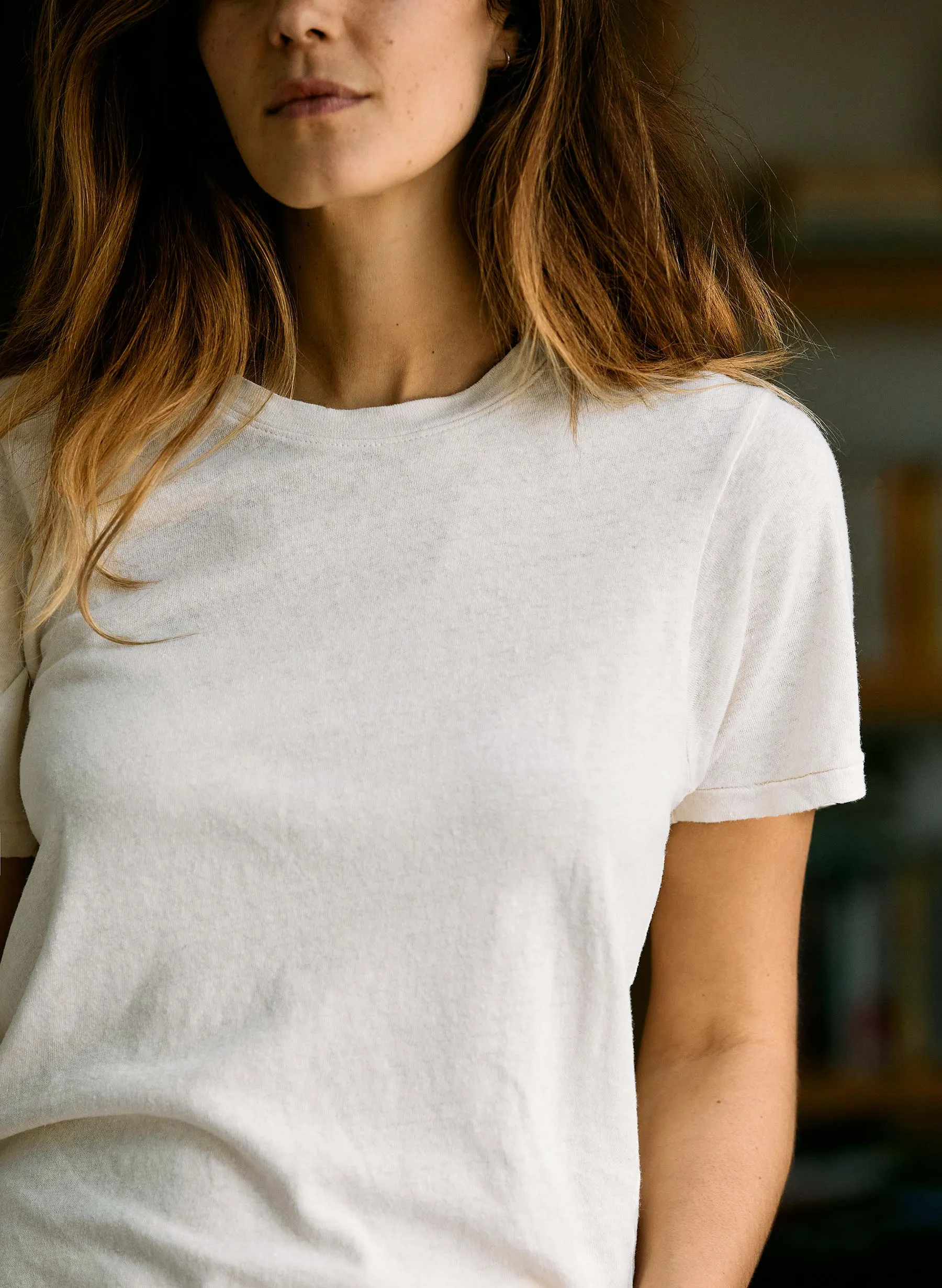 the cotton hemp tee in vintage white sold by Imogene + Willie
