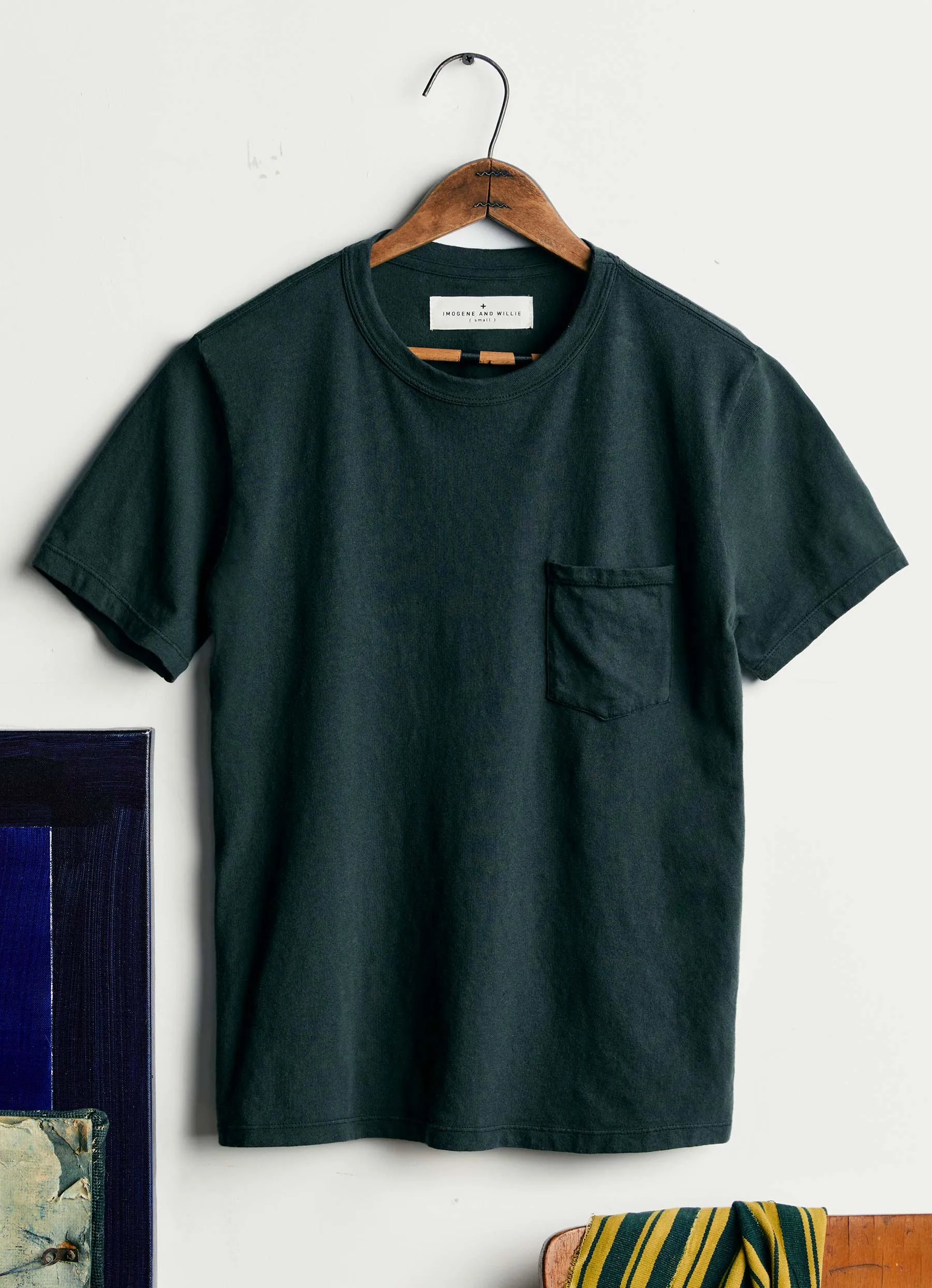 dark green knit pocket tee sold by Imogene + Willie