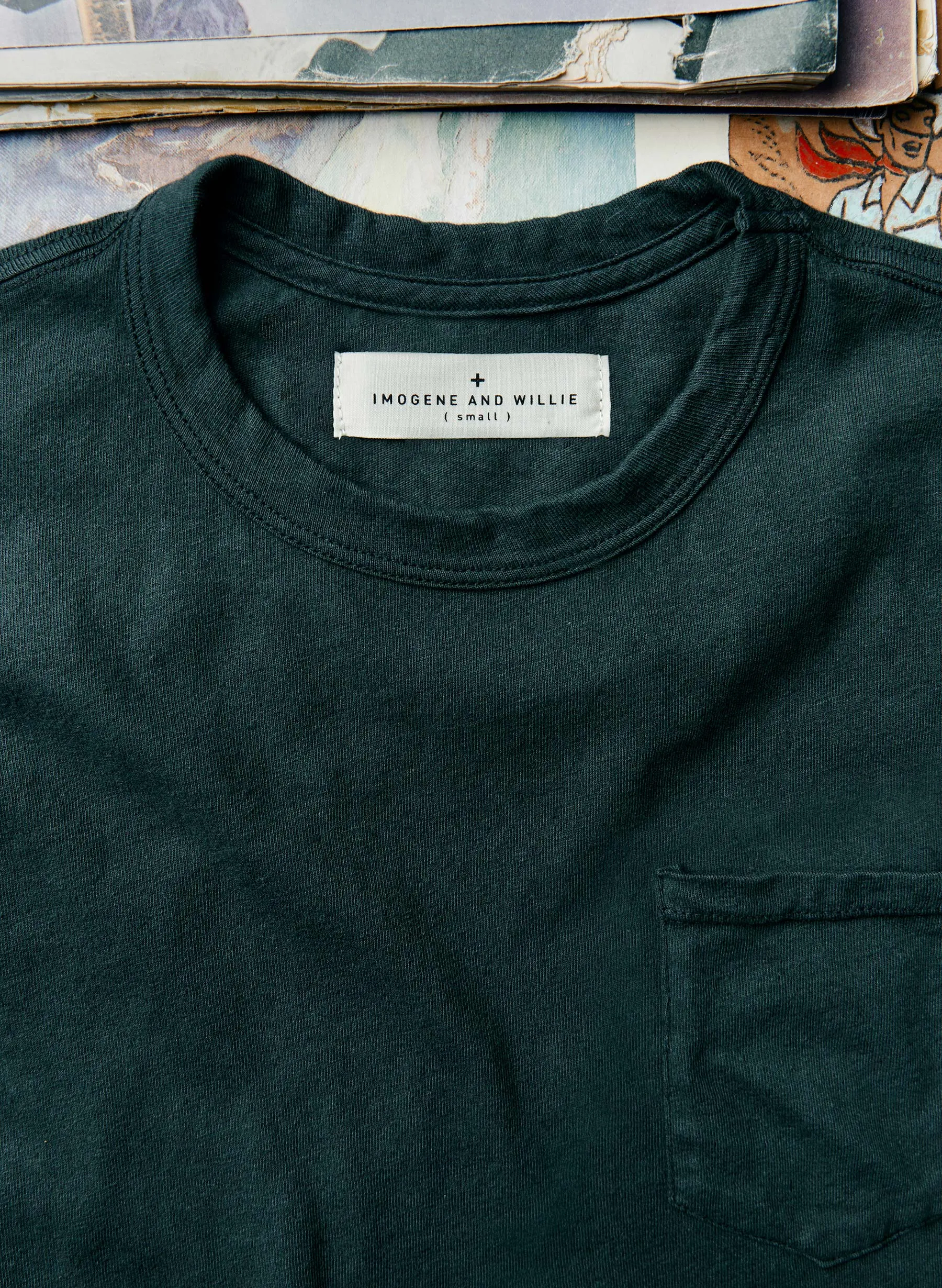 dark green knit pocket tee sold by Imogene + Willie product image thumbnail 2