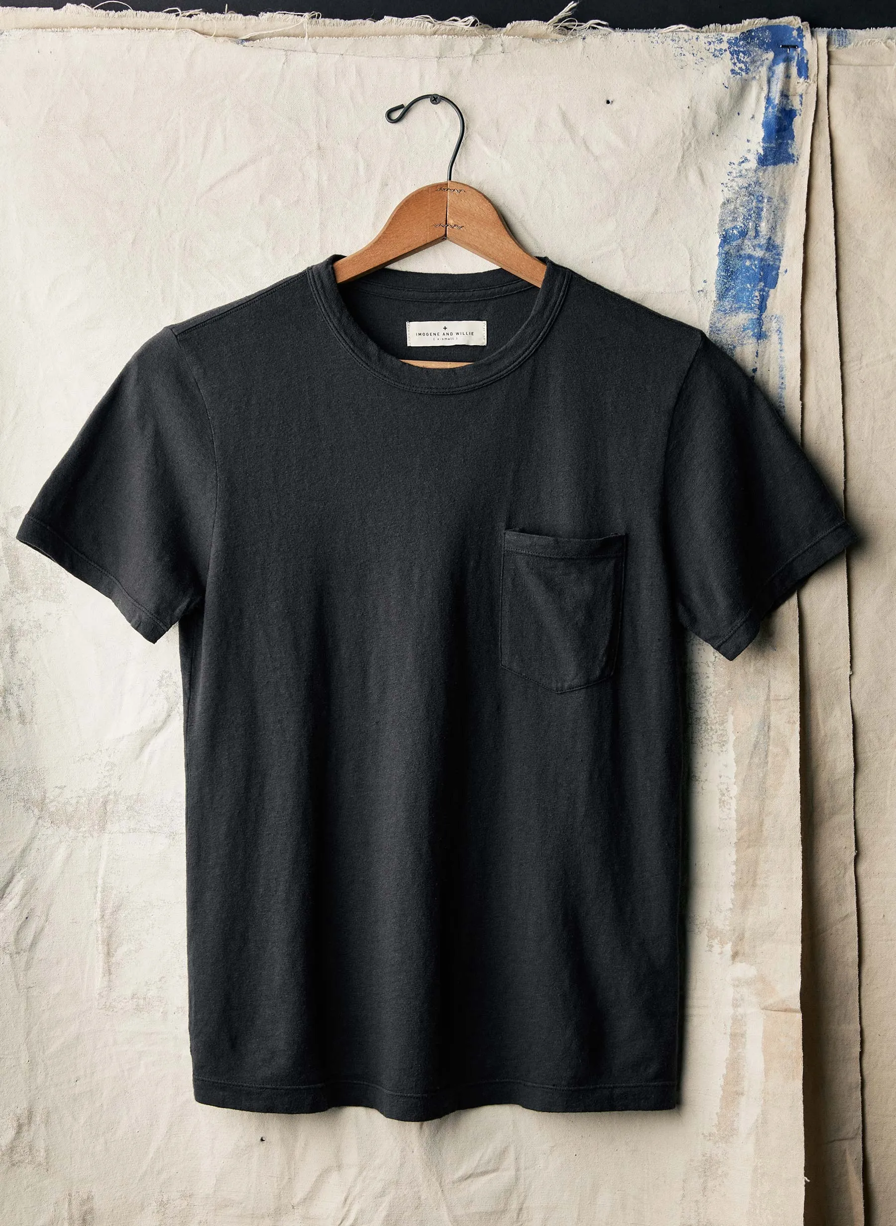 faded black knit pocket tee sold by Imogene + Willie