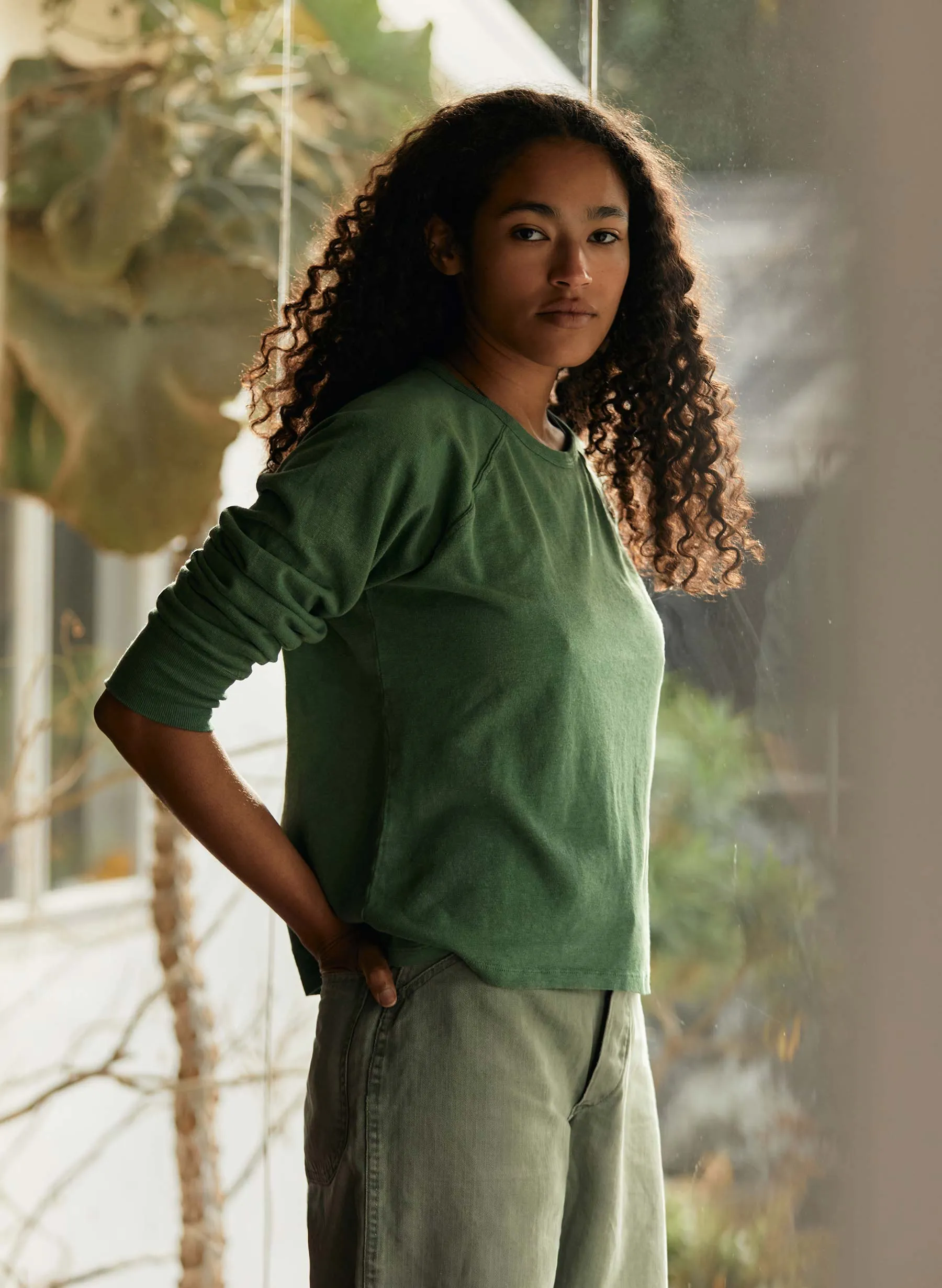 long sleeve raglan in spruce sold by Imogene + Willie