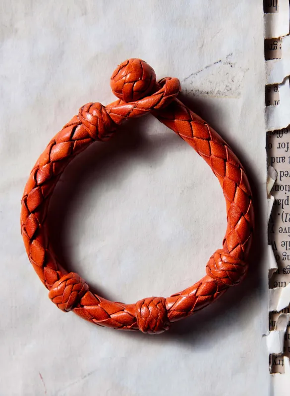 chamula round orange leather bracelet sold by Imogene + Willie