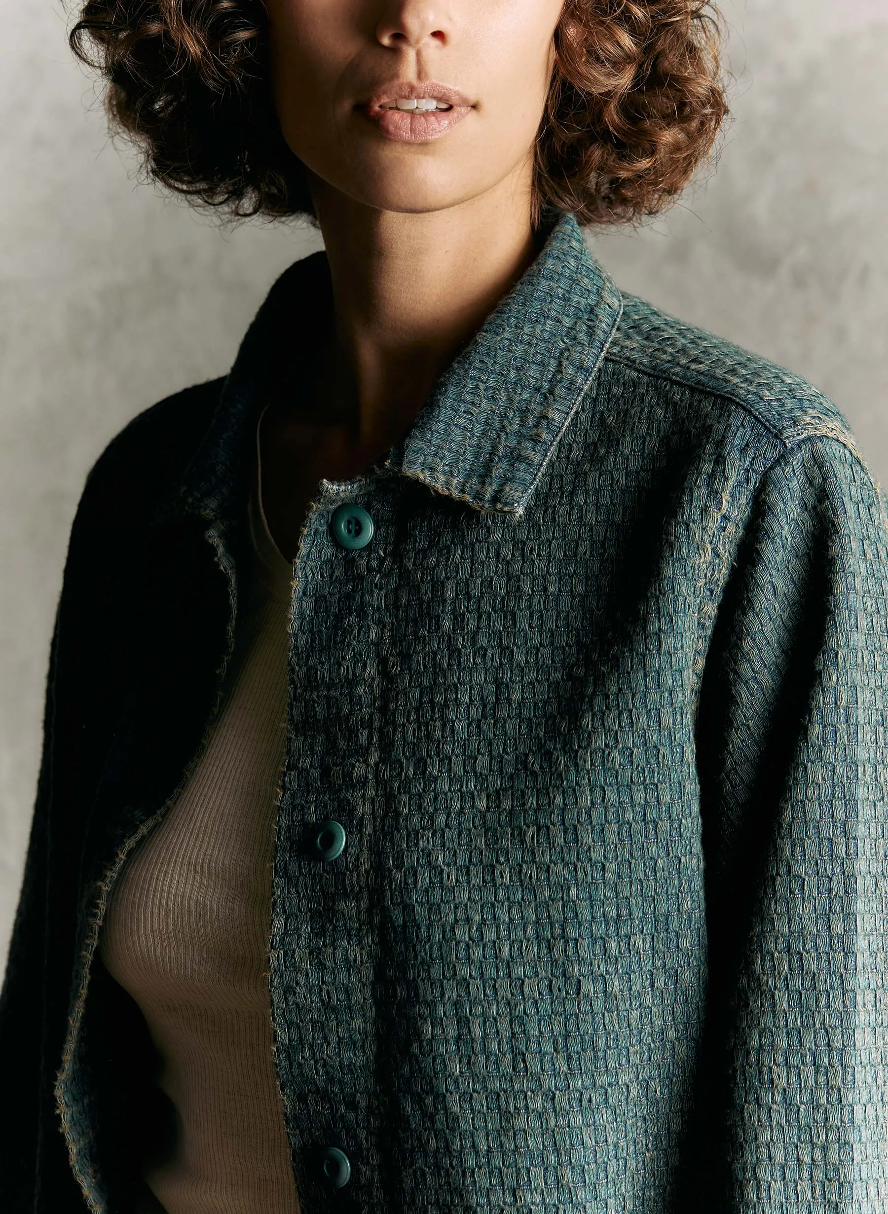 agnes jacket in woven indigo sold by Imogene + Willie