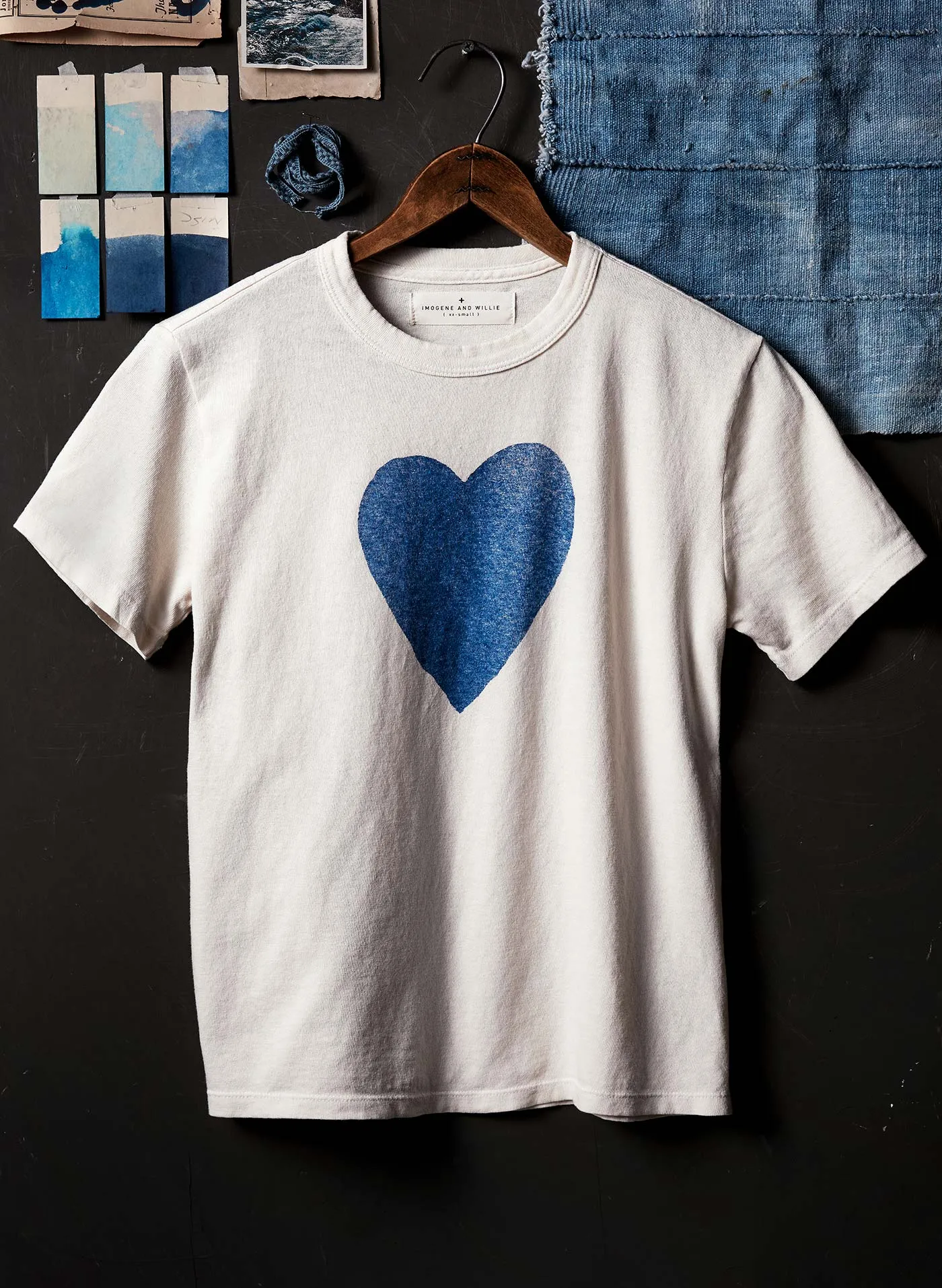 the "heart" tee in blue sold by Imogene + Willie