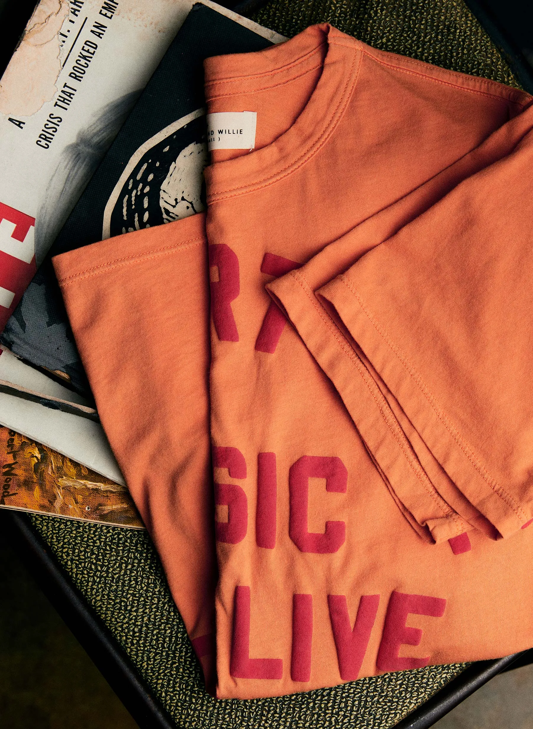 the "support live music" tee in orange sold by Imogene + Willie product image thumbnail 3