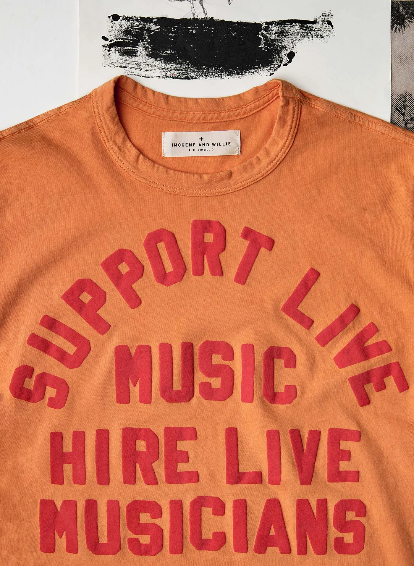 the "support live music" tee in orange sold by Imogene + Willie product image thumbnail 2