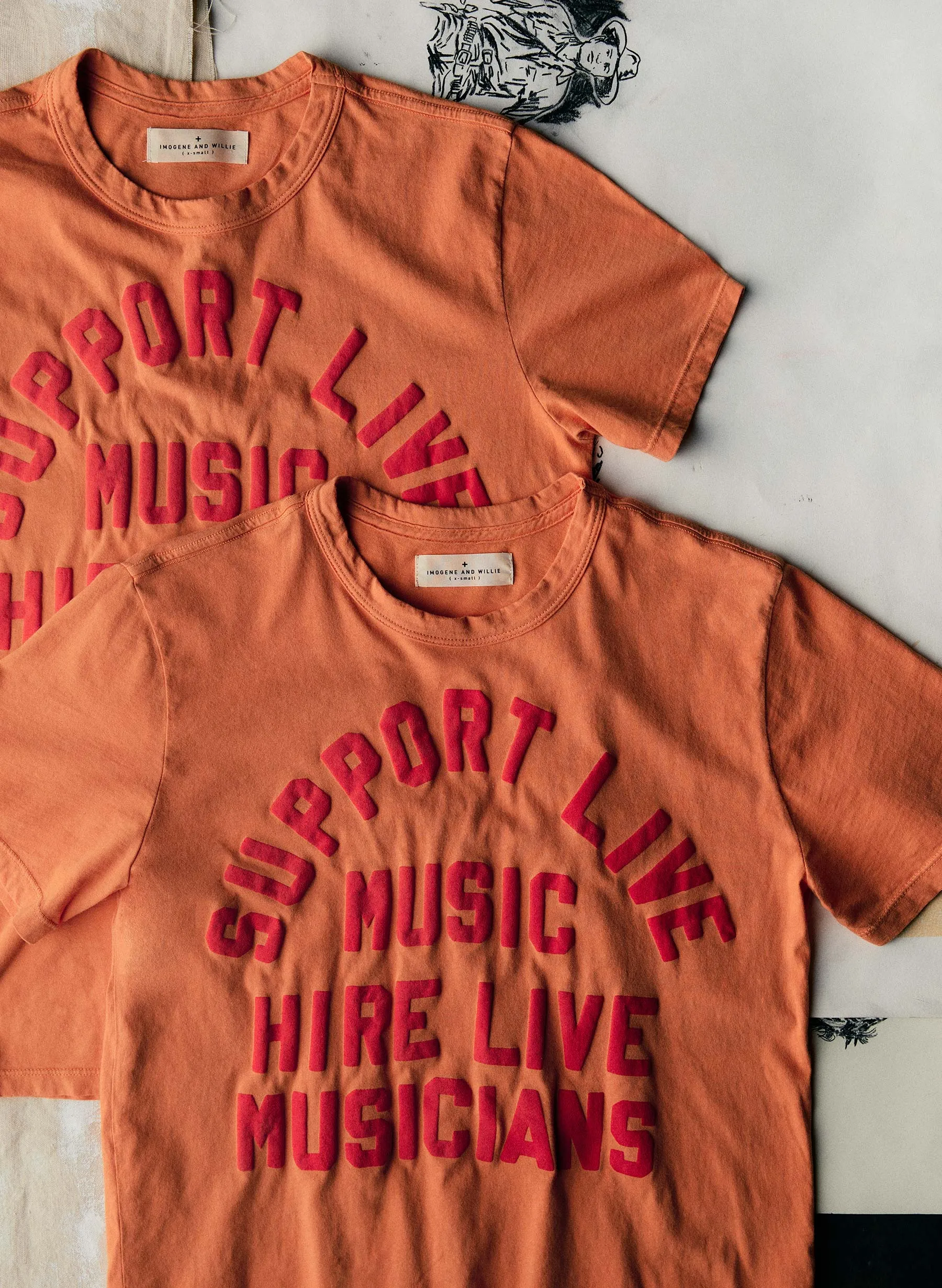 the "support live music" tee in orange sold by Imogene + Willie product image thumbnail 5