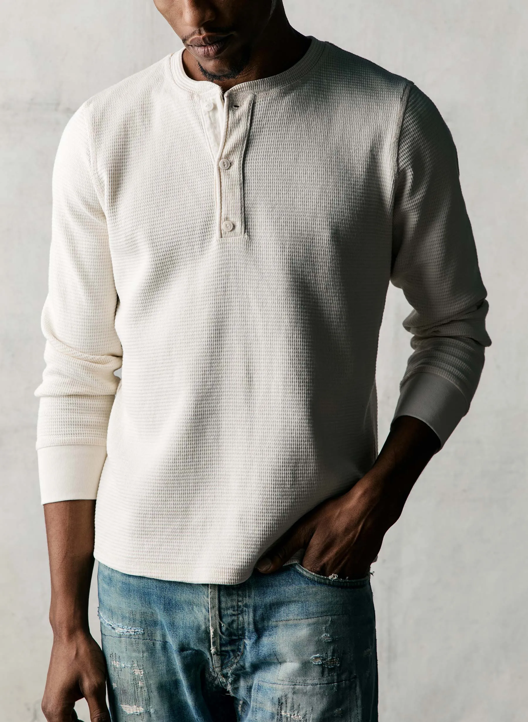 the knit waffle henley in vintage white sold by Imogene + Willie product image thumbnail 3