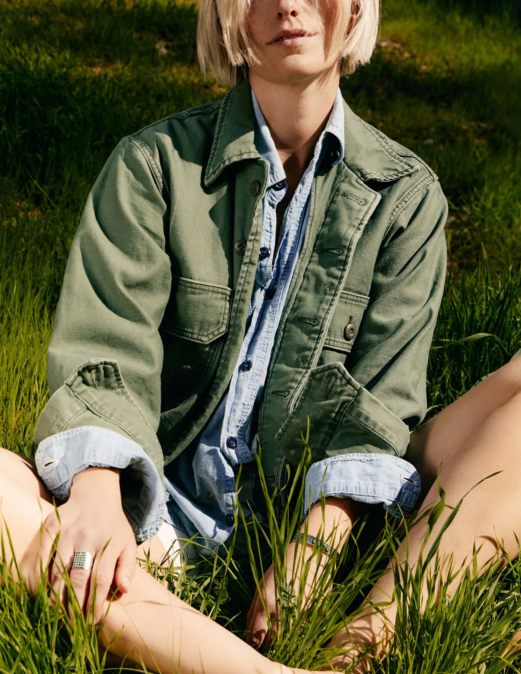 military shirt jacket in fatigue green sold by Imogene + Willie product image thumbnail 3