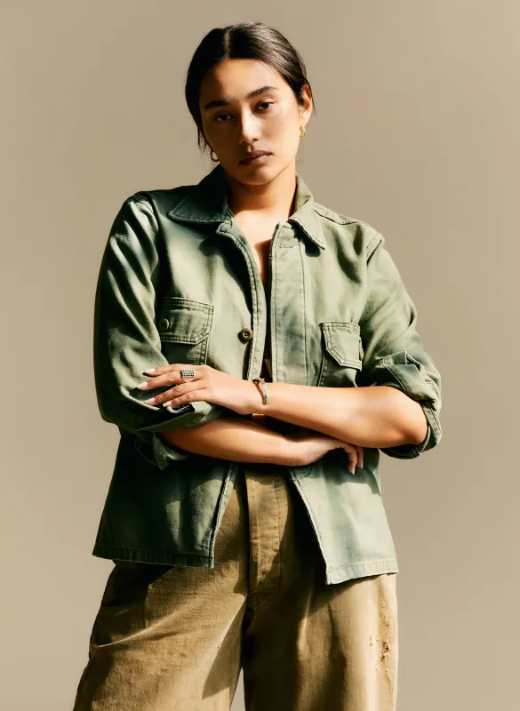 military shirt jacket in fatigue green sold by Imogene + Willie