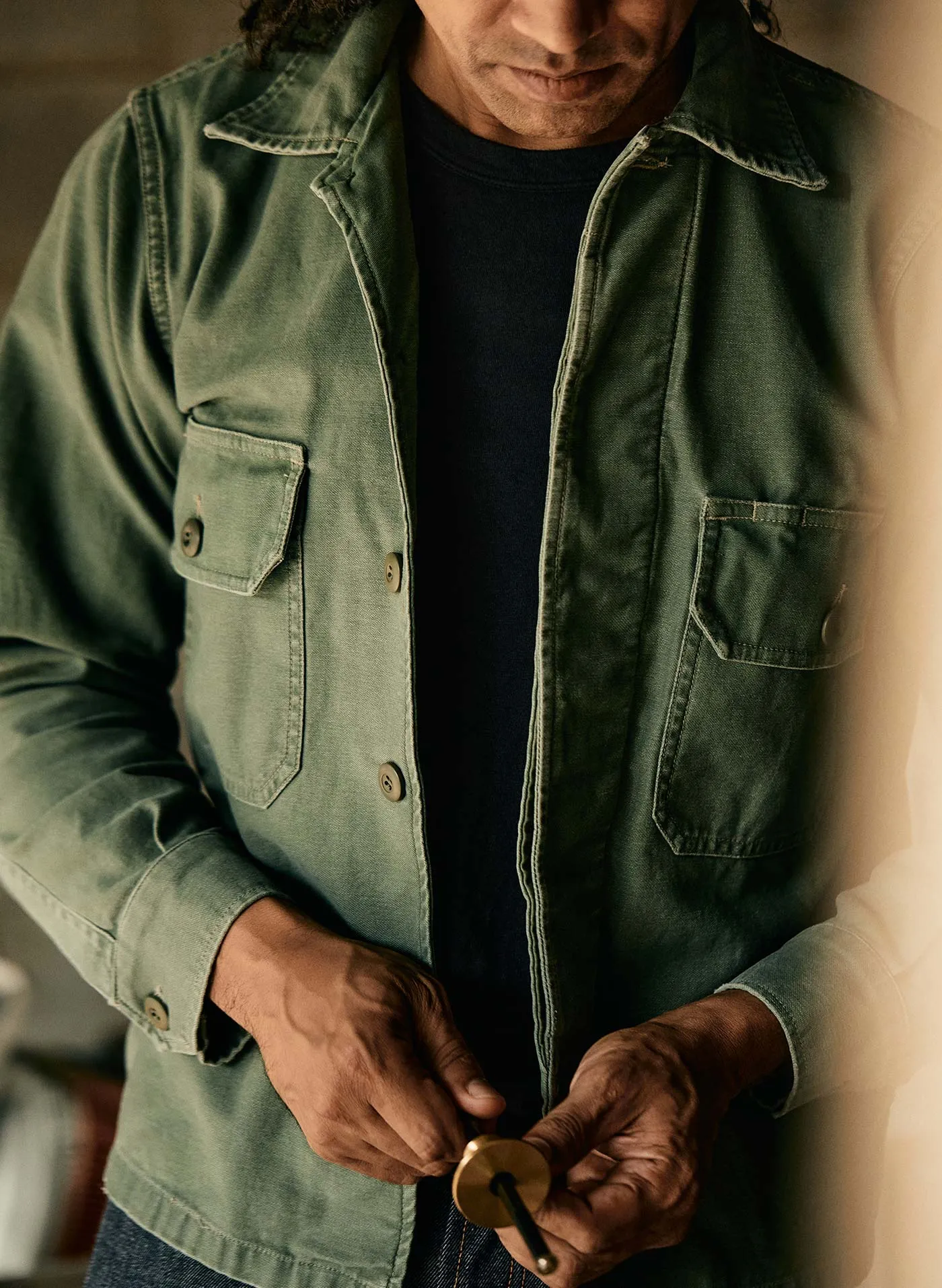 military shirt jacket in fatigue green sold by Imogene + Willie product image thumbnail 4