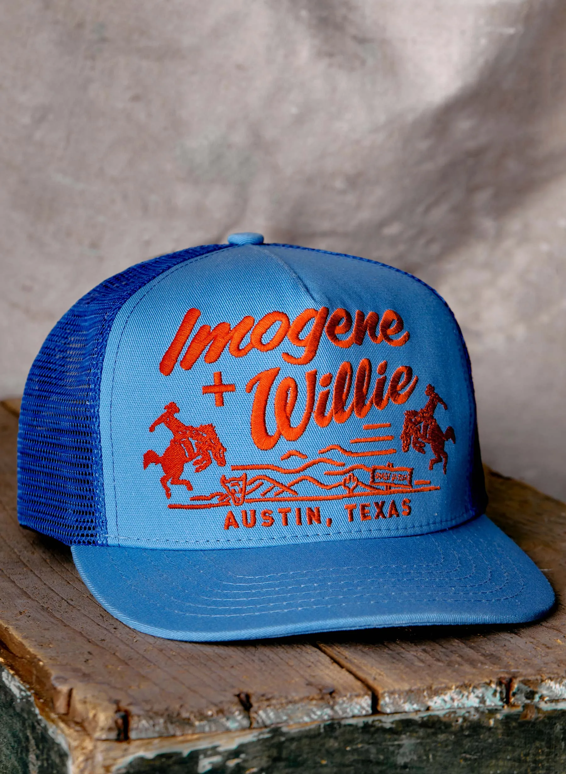 the "bronco" trucker in blue sold by Imogene + Willie