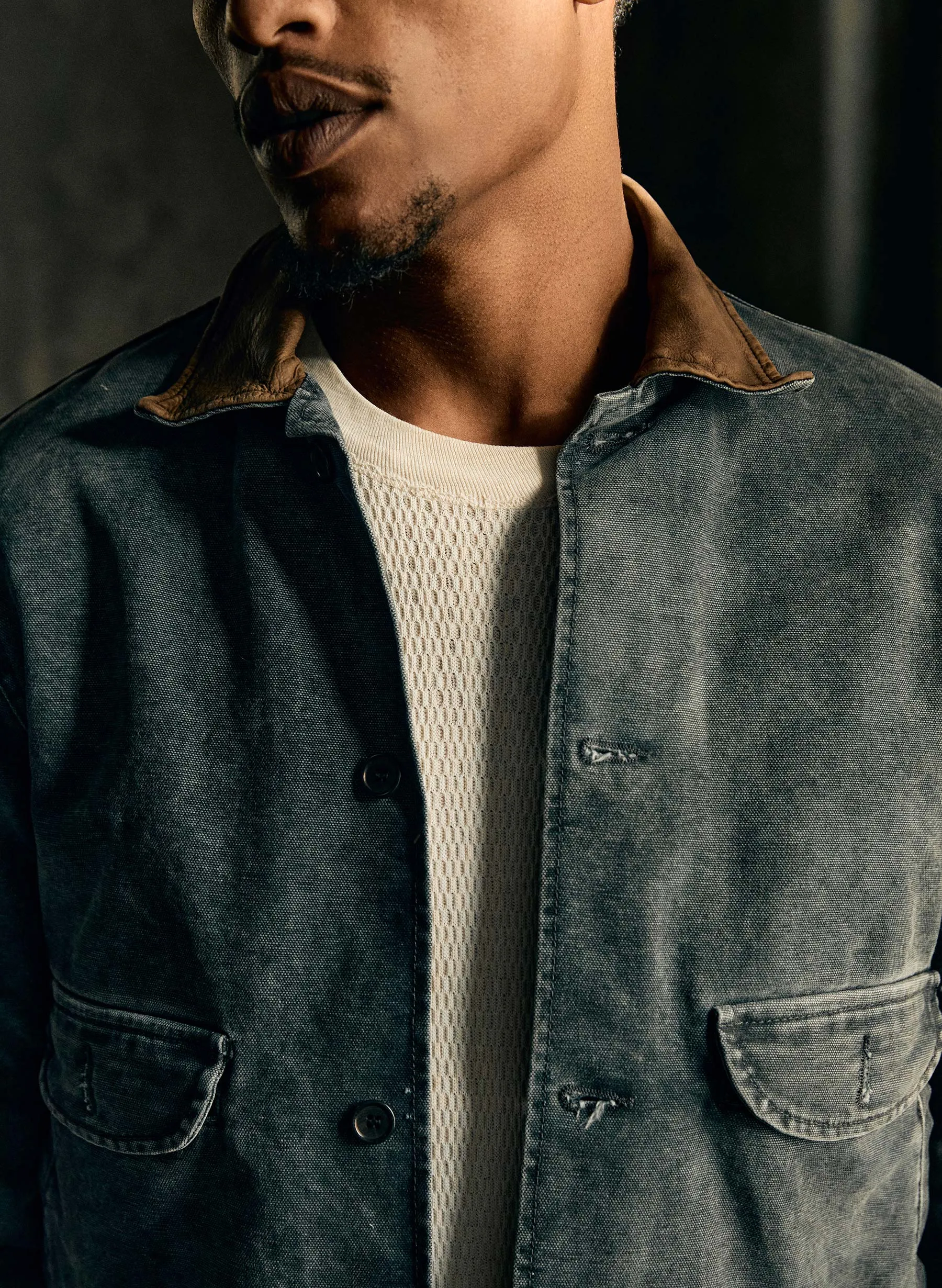 quilt lined canvas chore coat in faded black sold by Imogene + Willie