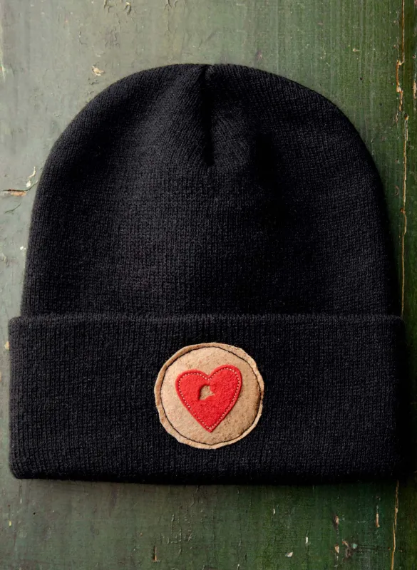 knit "heart" watch cap sold by Imogene + Willie