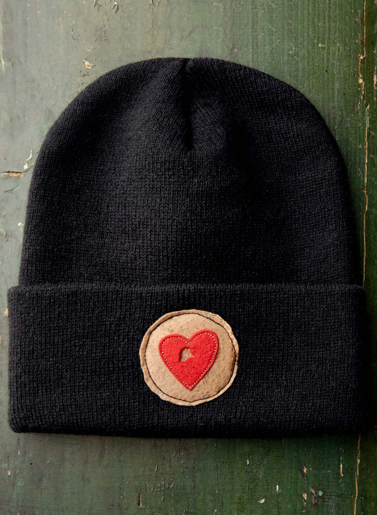 knit "heart" watch cap sold by Imogene + Willie