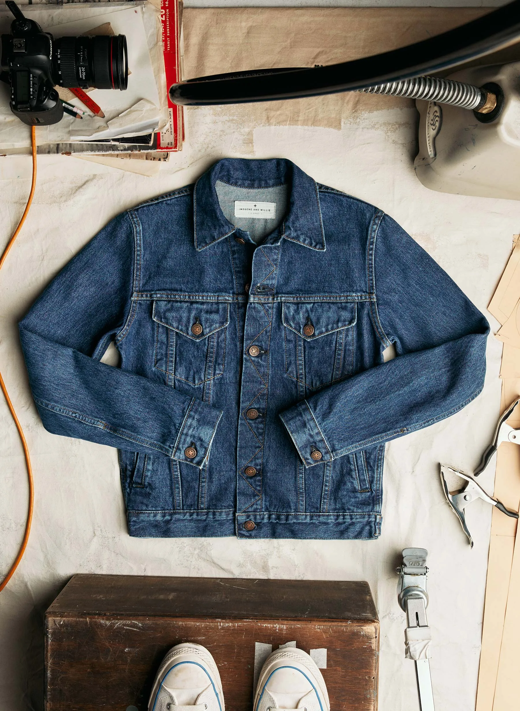 wilkins jacket in washed indigo sold by Imogene + Willie