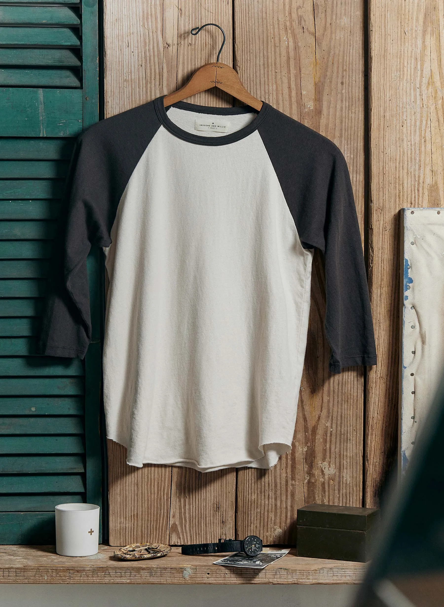 3/4 knit raglan in black sold by Imogene + Willie