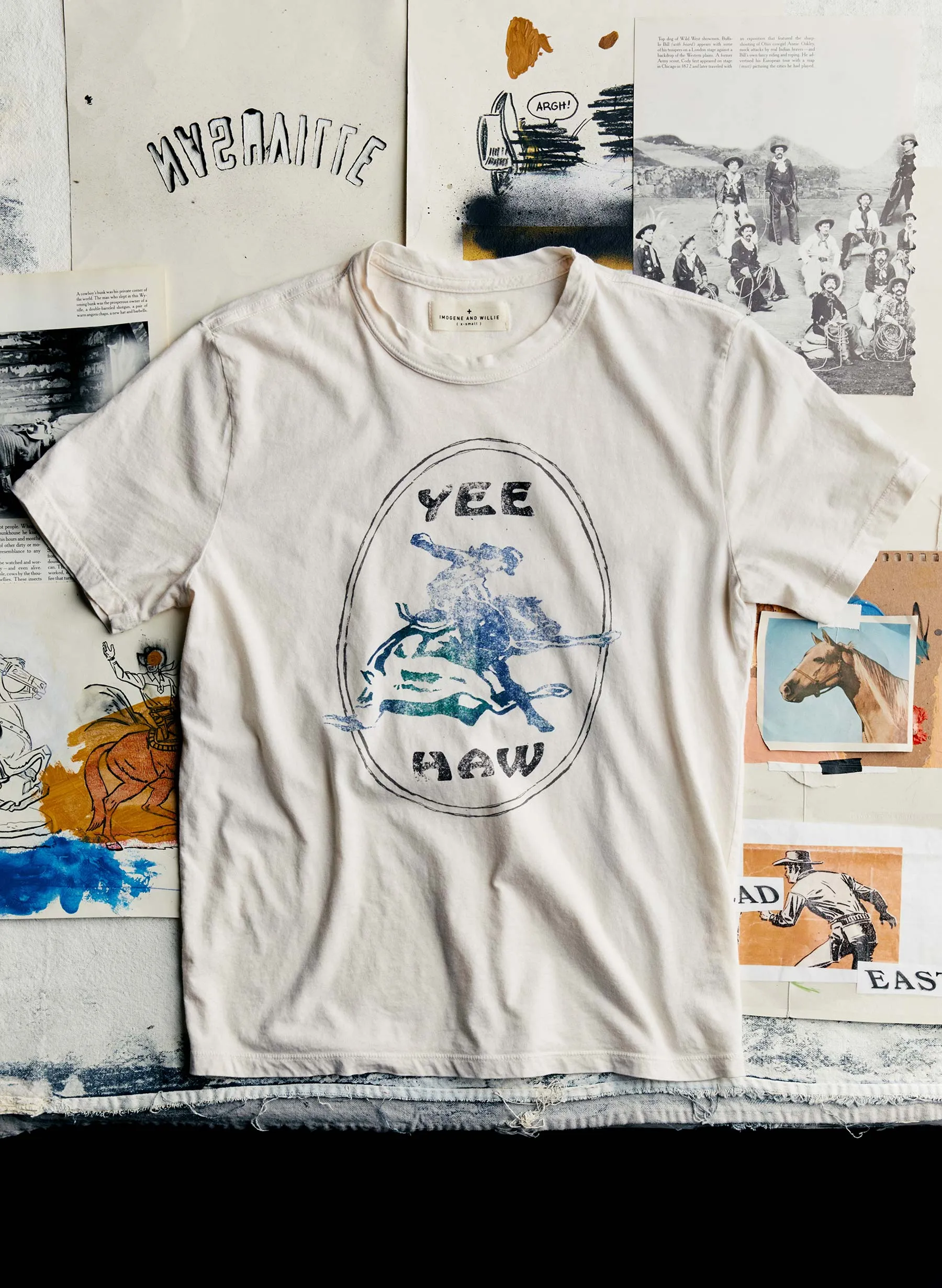the "yee haw" tee sold by Imogene + Willie
