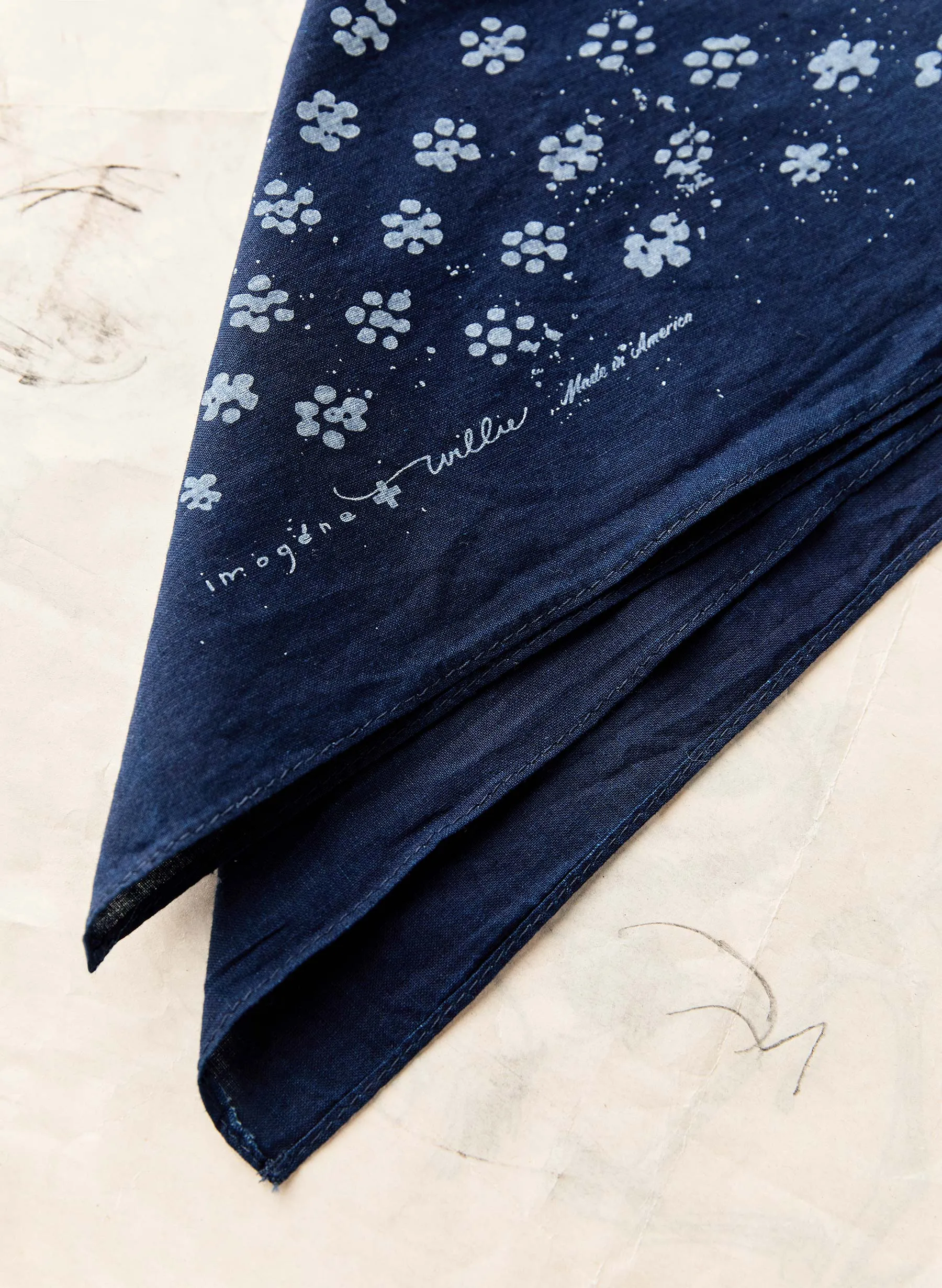 indigo "flower print" bandana sold by Imogene + Willie product image thumbnail 2