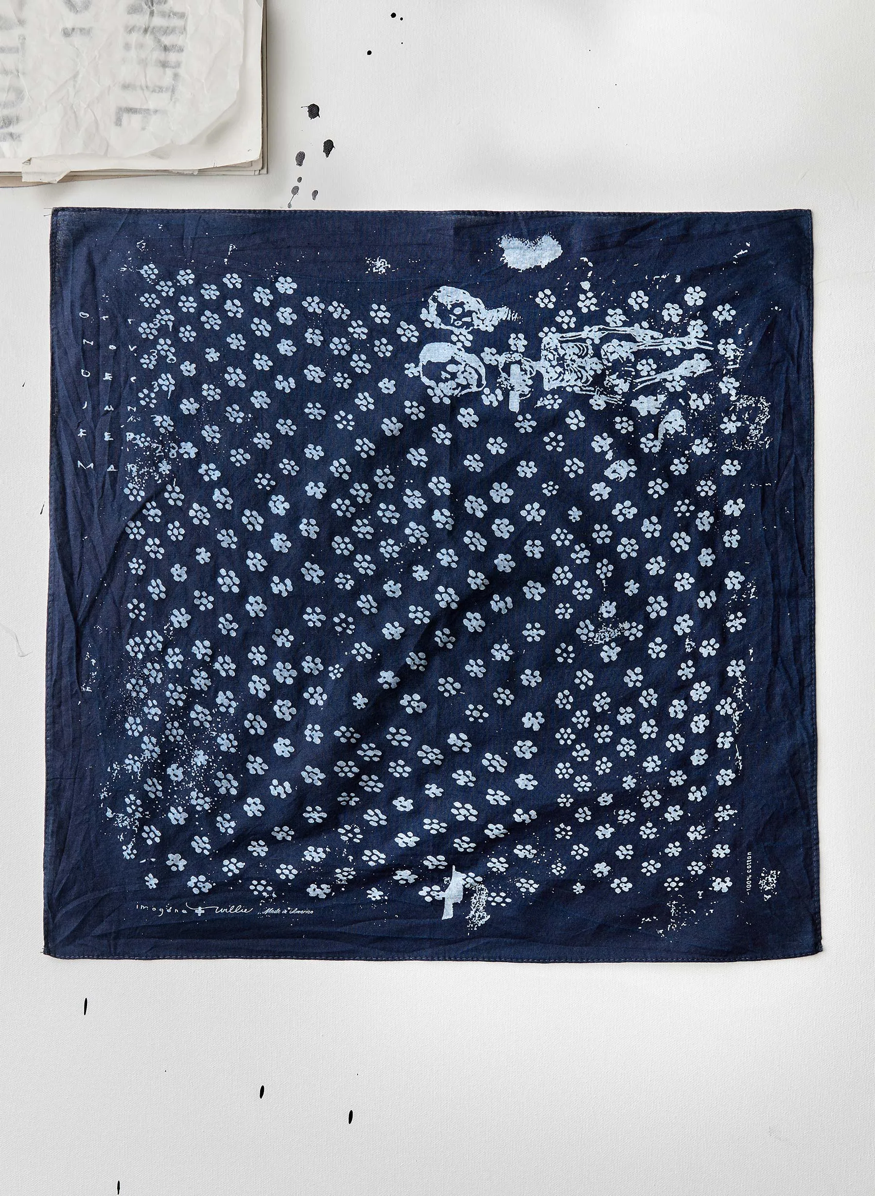 indigo "flower print" bandana sold by Imogene + Willie