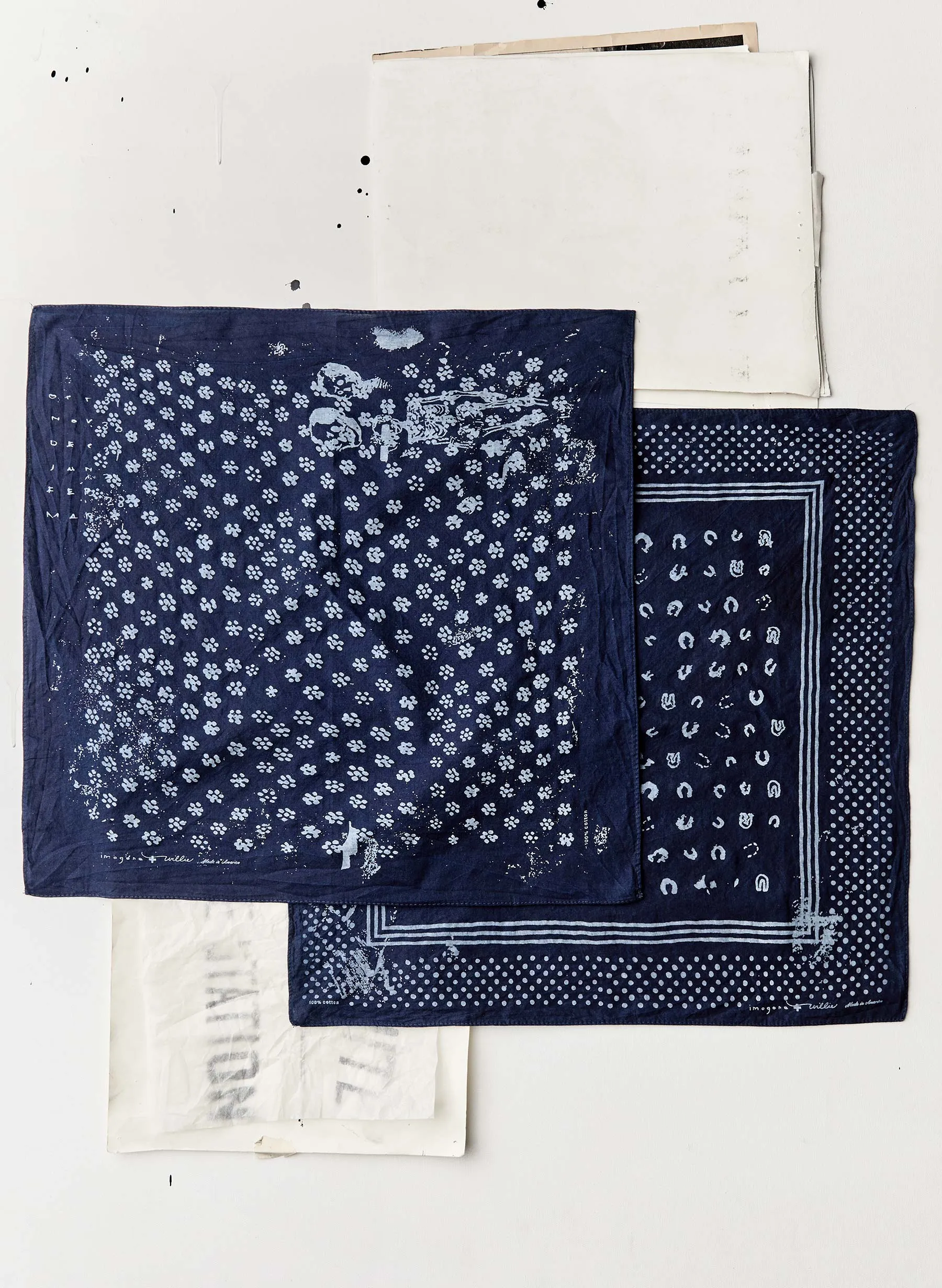 indigo "flower print" bandana sold by Imogene + Willie product image thumbnail 3