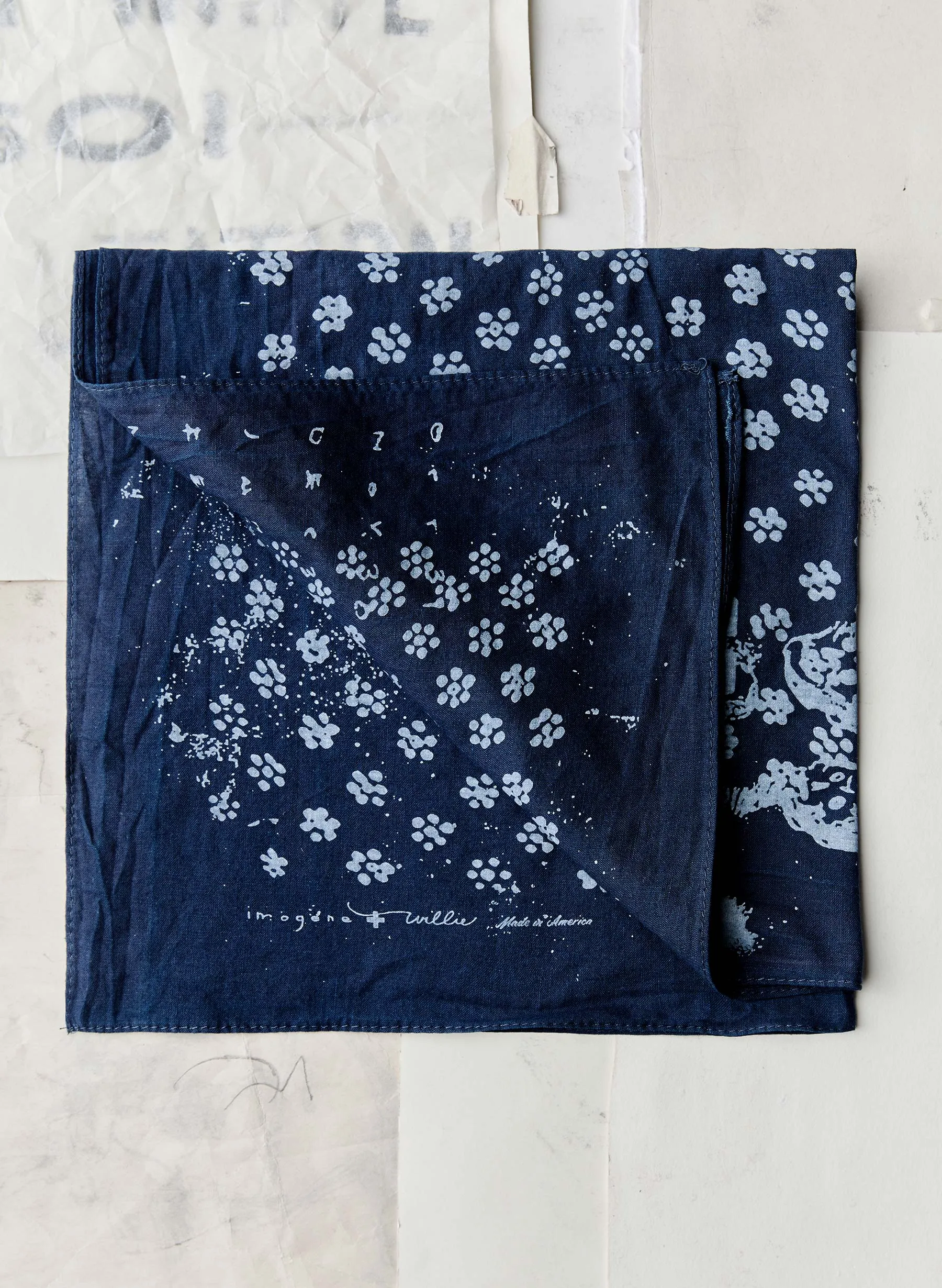 indigo "flower print" bandana sold by Imogene + Willie product image thumbnail 5
