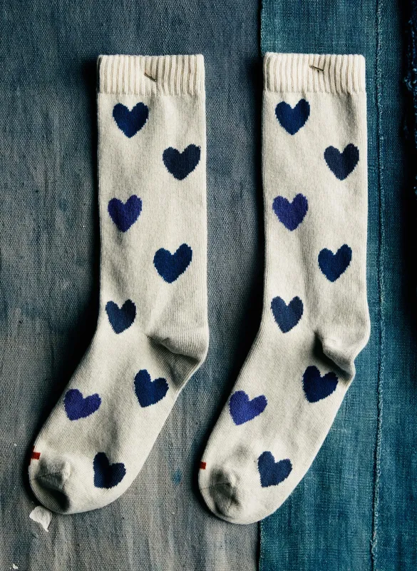 blue heart sock in natural sold by Imogene + Willie