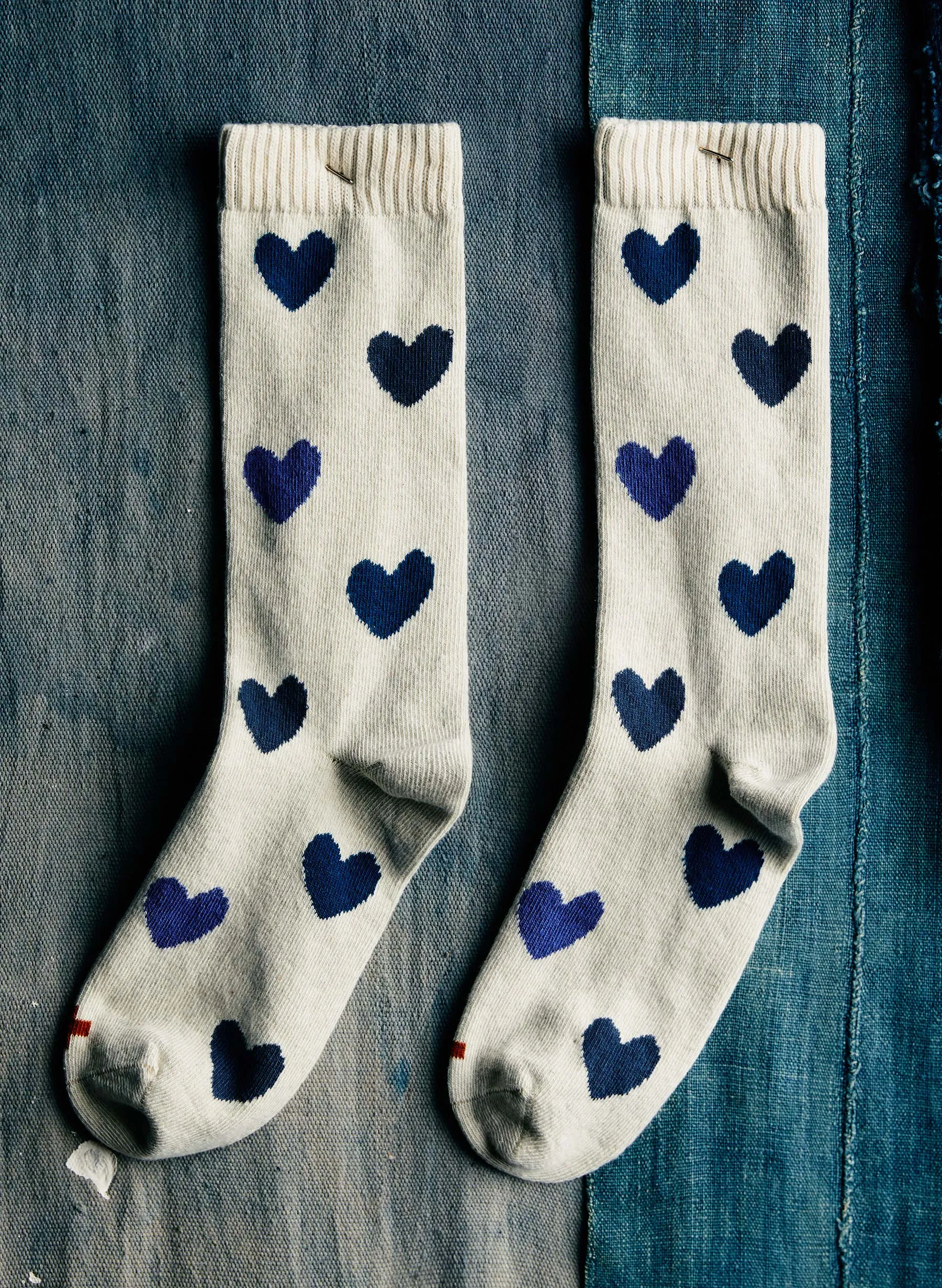blue heart sock in natural sold by Imogene + Willie