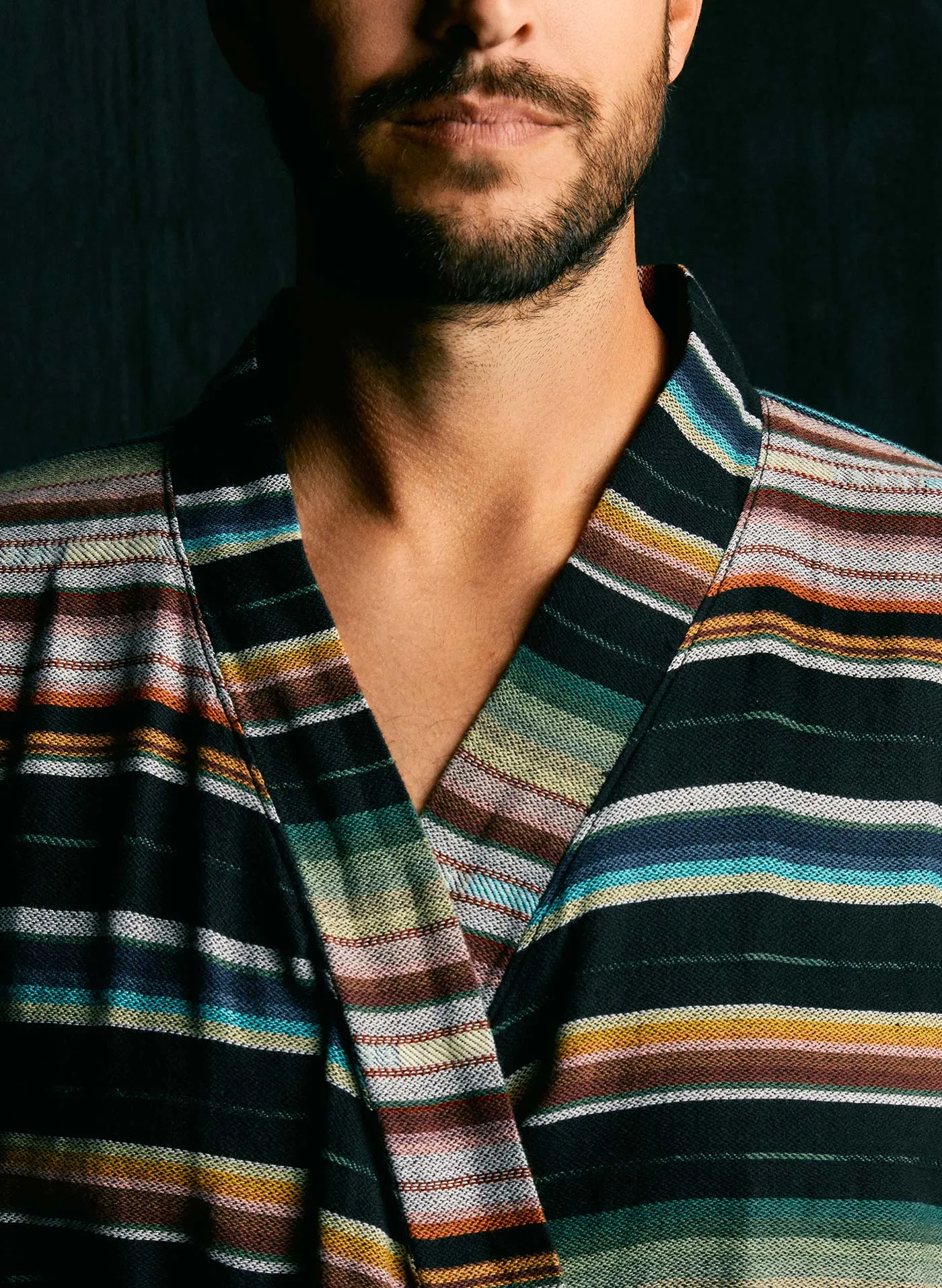 the ojai robe in mesa stripe sold by Imogene + Willie