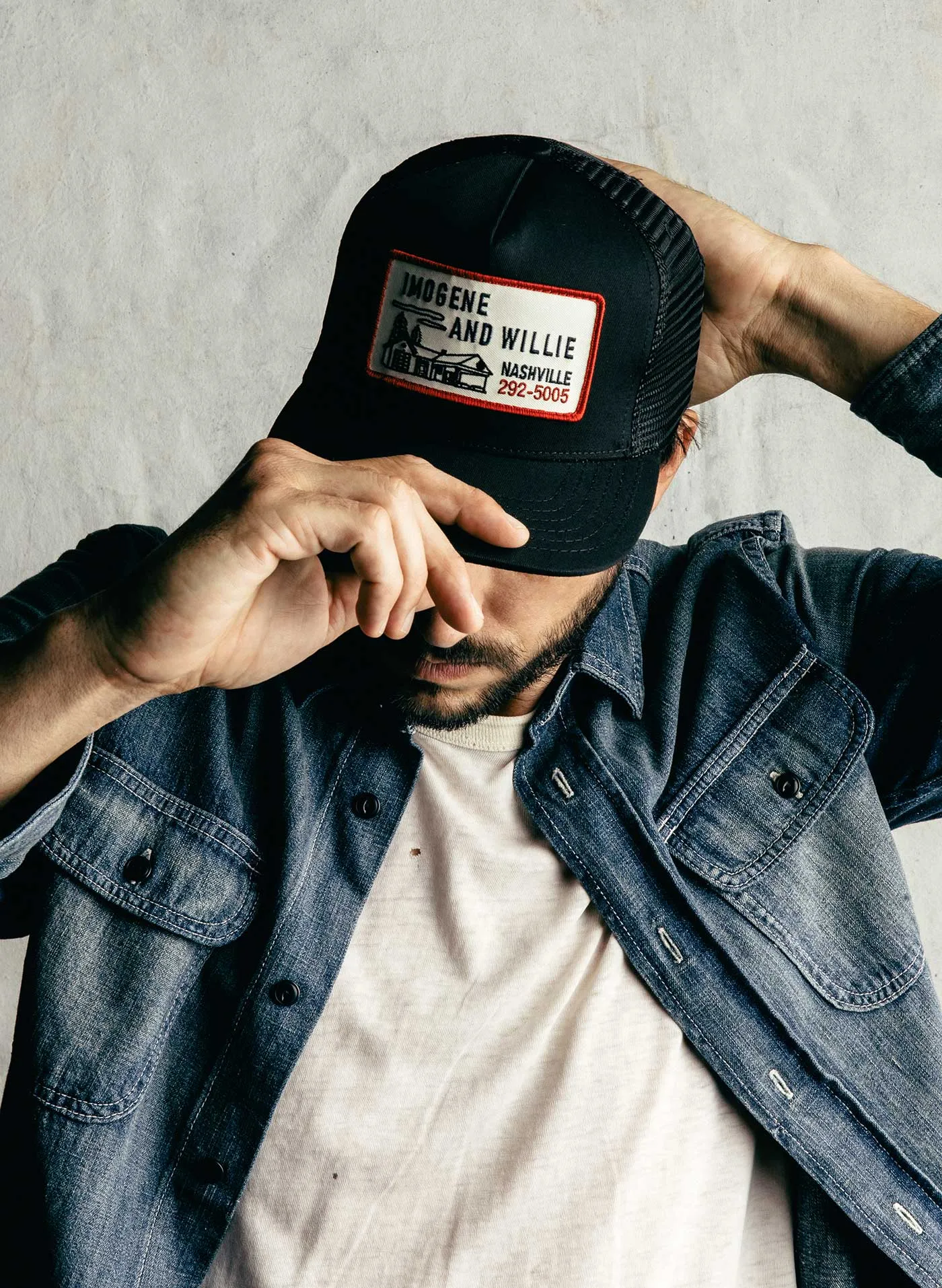 the "service station" trucker in black sold by Imogene + Willie product image thumbnail 2