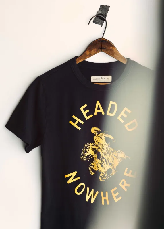 the "headed nowhere" tee sold by Imogene + Willie