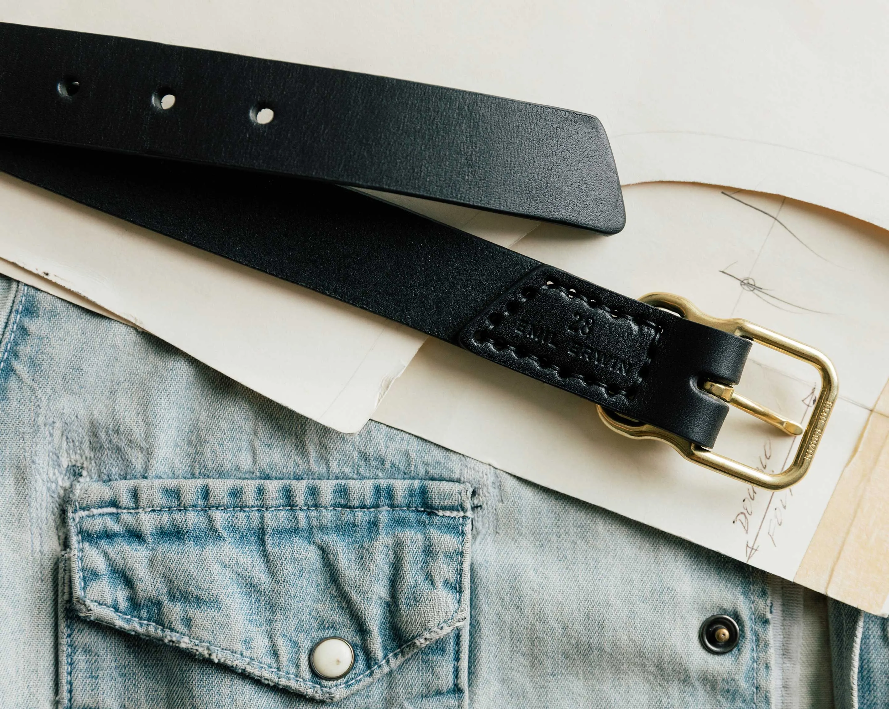 emil erwin narrow signature belt in black sold by Imogene + Willie product image thumbnail 3