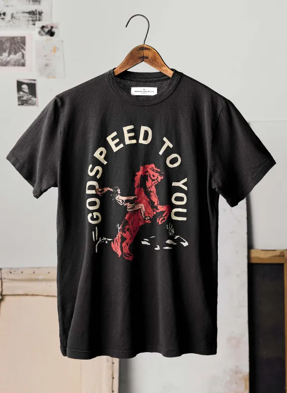 the "godspeed" tee sold by Imogene + Willie